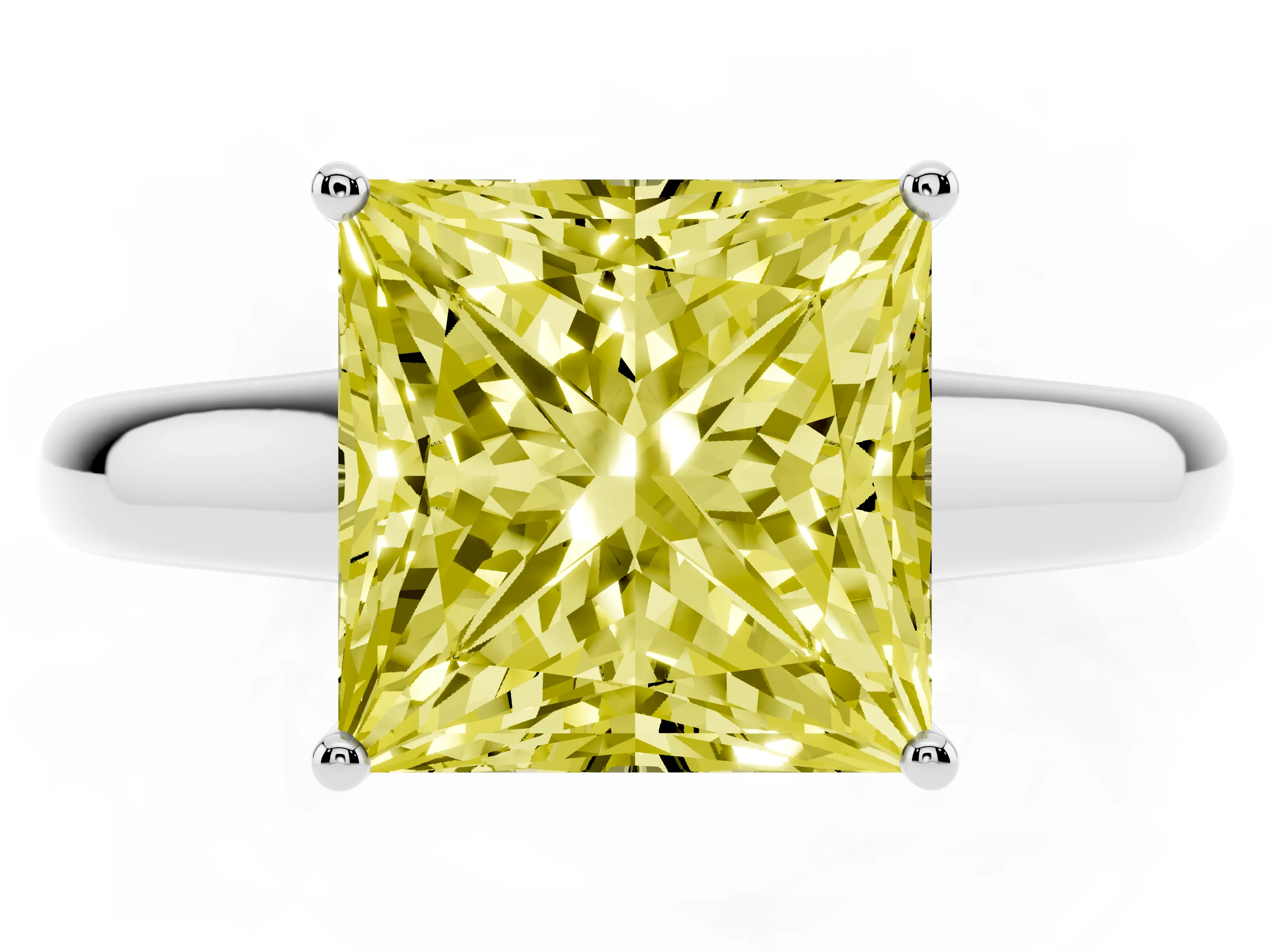 Fancy Yellow Princess Cut Diamond Solitaire Engagement Ring Set in Silver with Subtly Tapered Band and Prong Setting