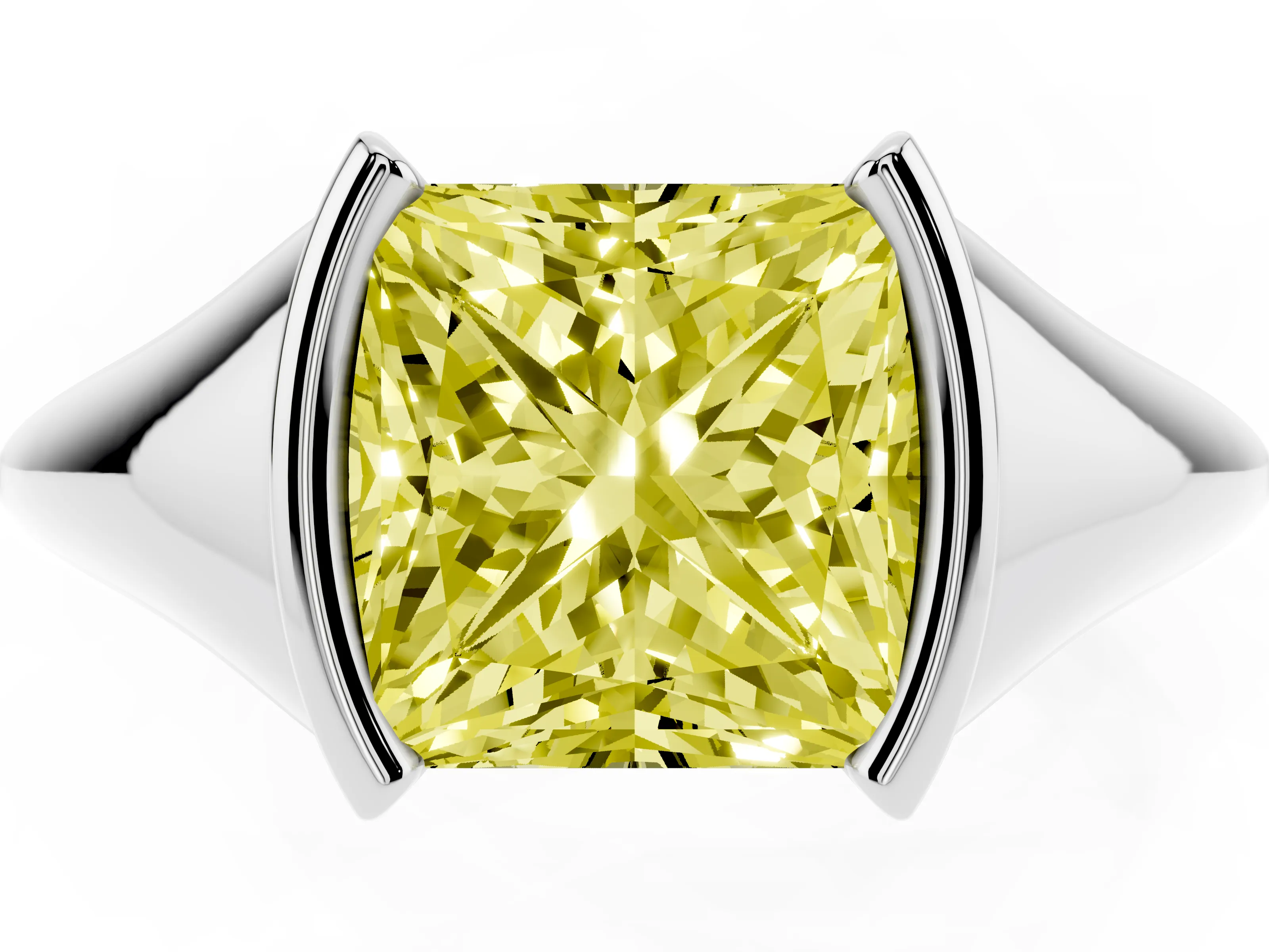 Fancy Yellow Princess Cut Diamond Solitaire Tension Set Ring Set in Silver