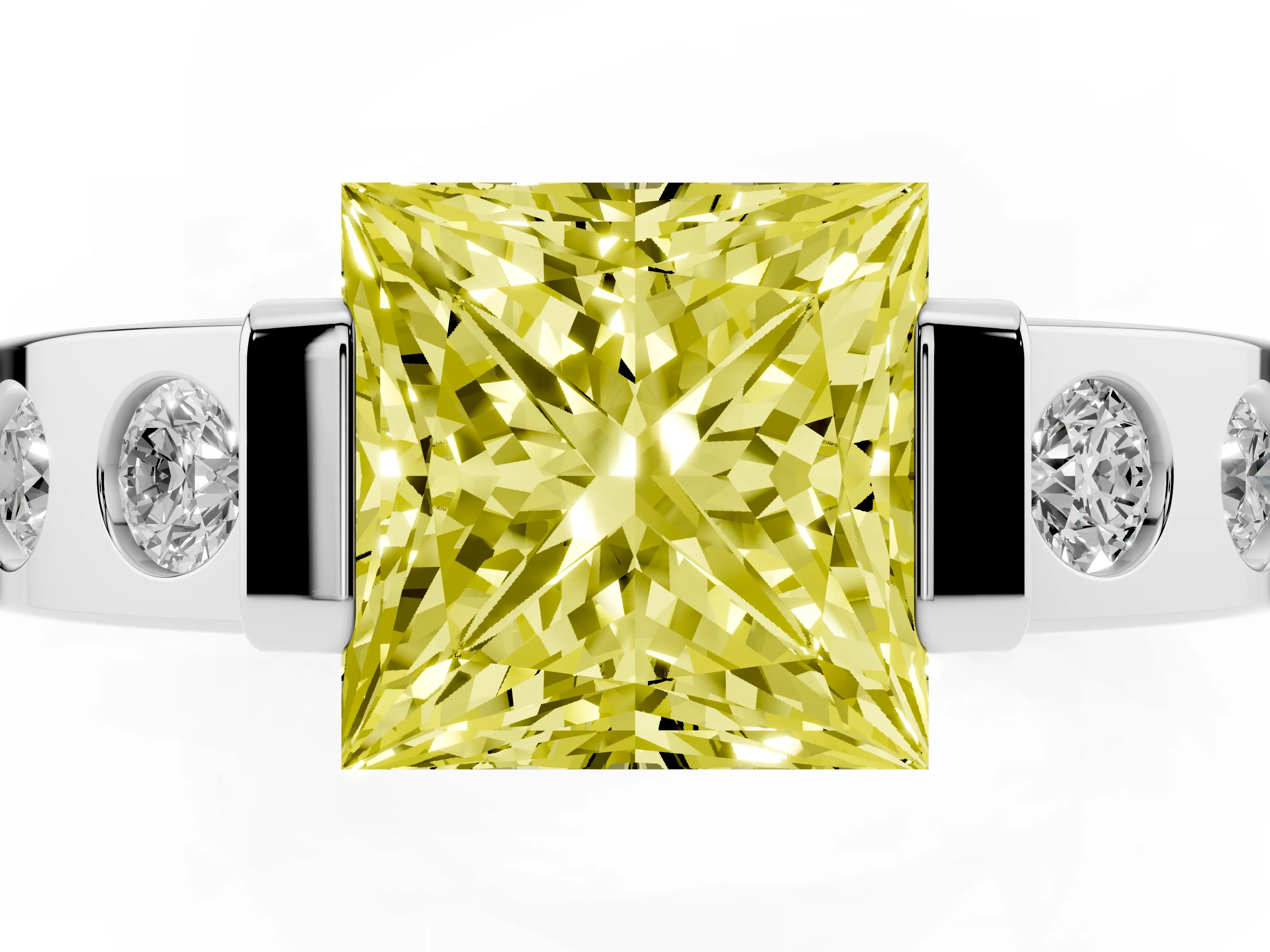 Fancy Yellow Princess Cut Diamond Channel-Set Band Ring Set in Platinum with Bezel Prong Setting