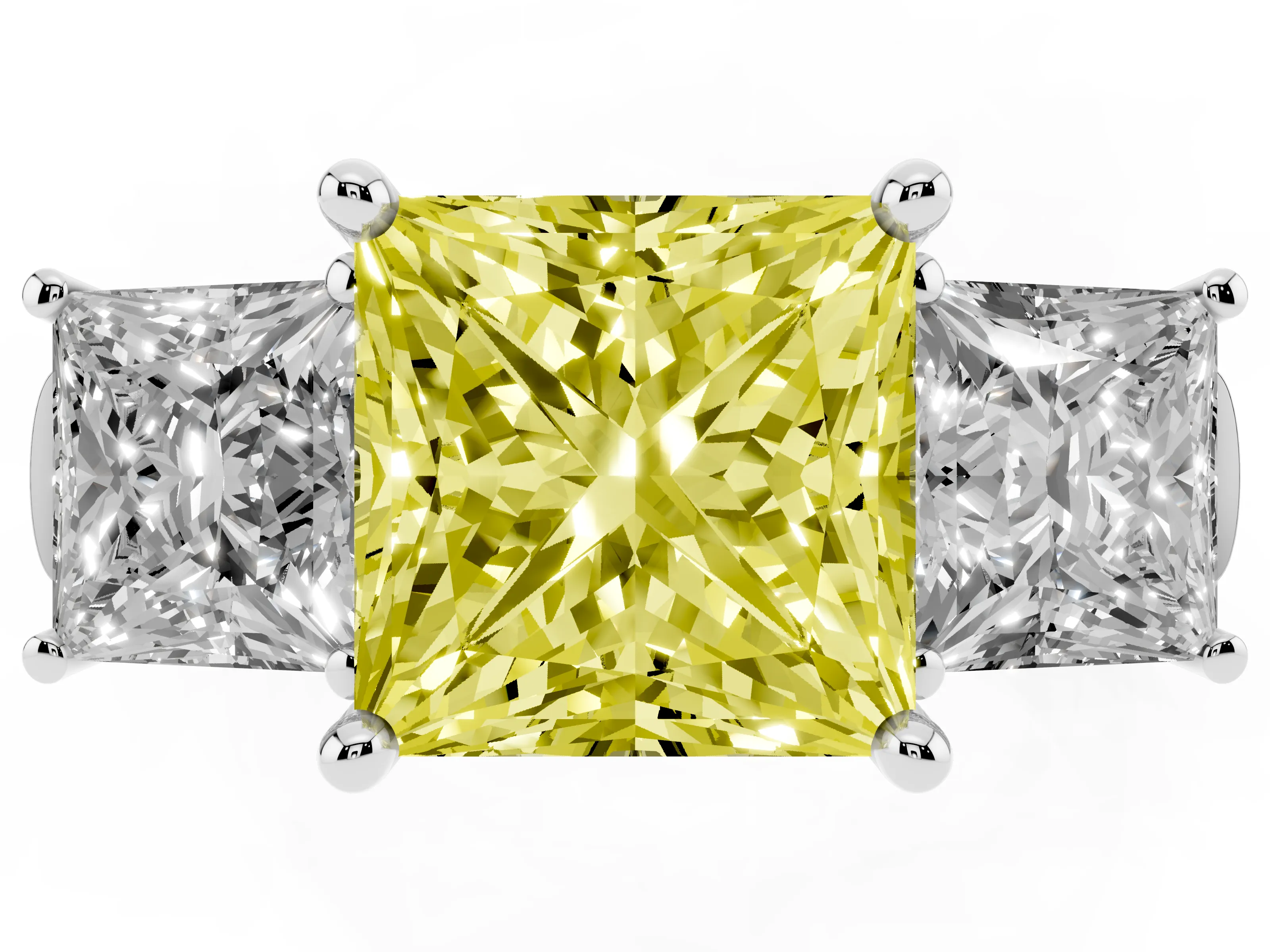 Fancy Yellow Princess Cut Diamond Three-Stone Trellis Ring Set in Silver with Comfort Fit Band