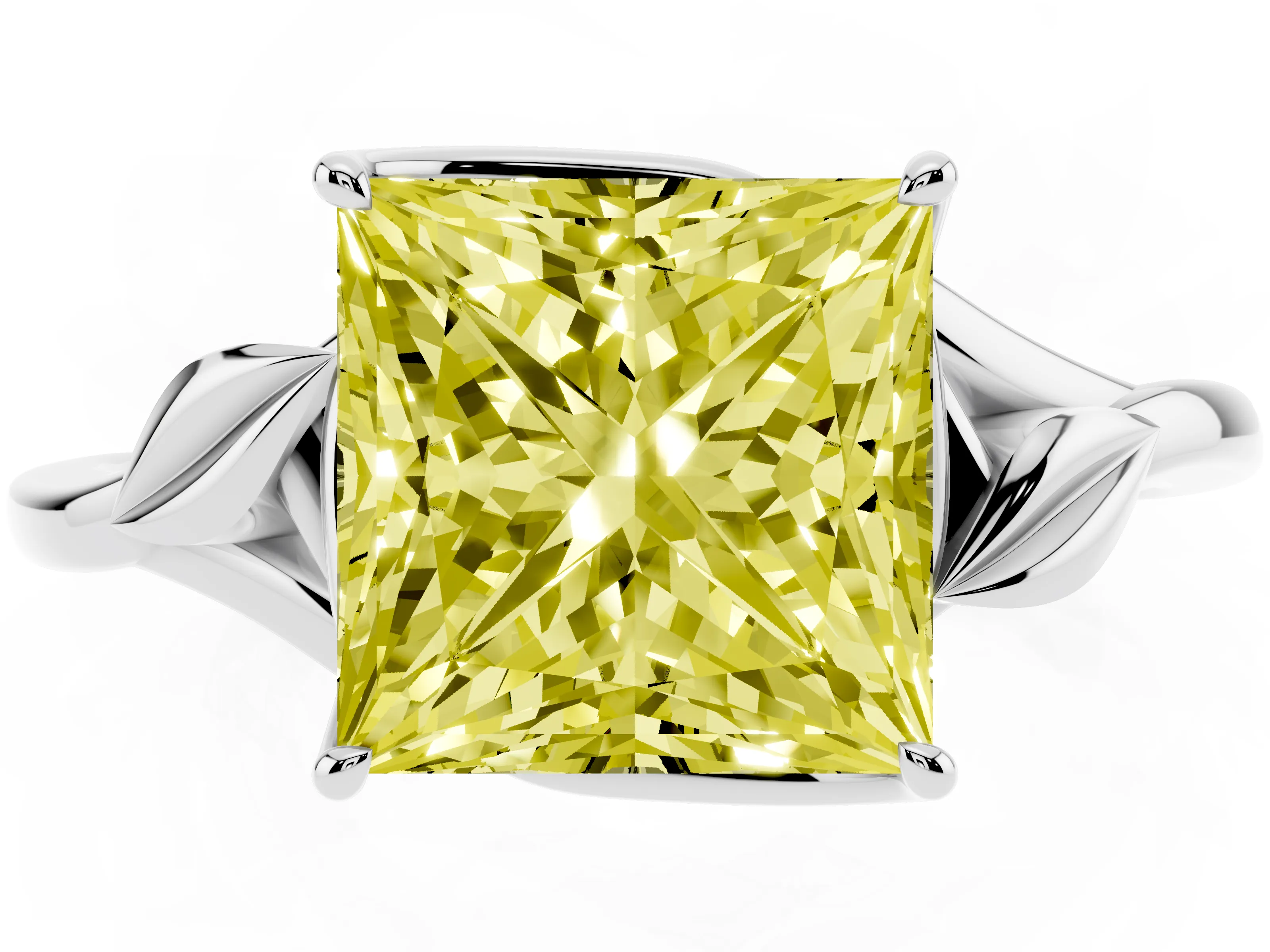 Fancy Yellow Princess Cut Diamond Solitaire Ring Set in Platinum with Polished Twist Band