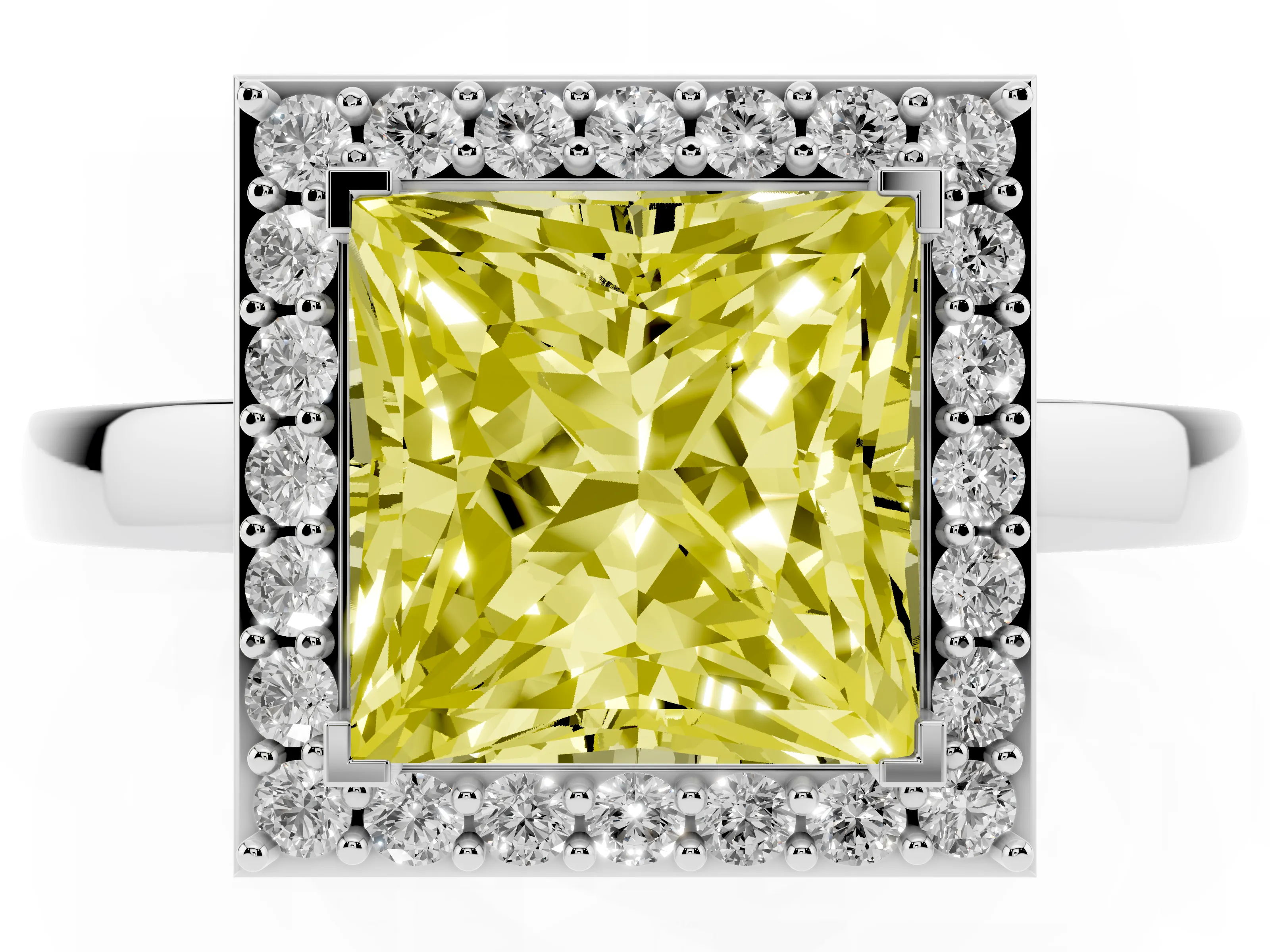 Fancy Yellow Princess Cut Diamond Halo Ring Set in Silver with Solitaire Band and Prong Setting