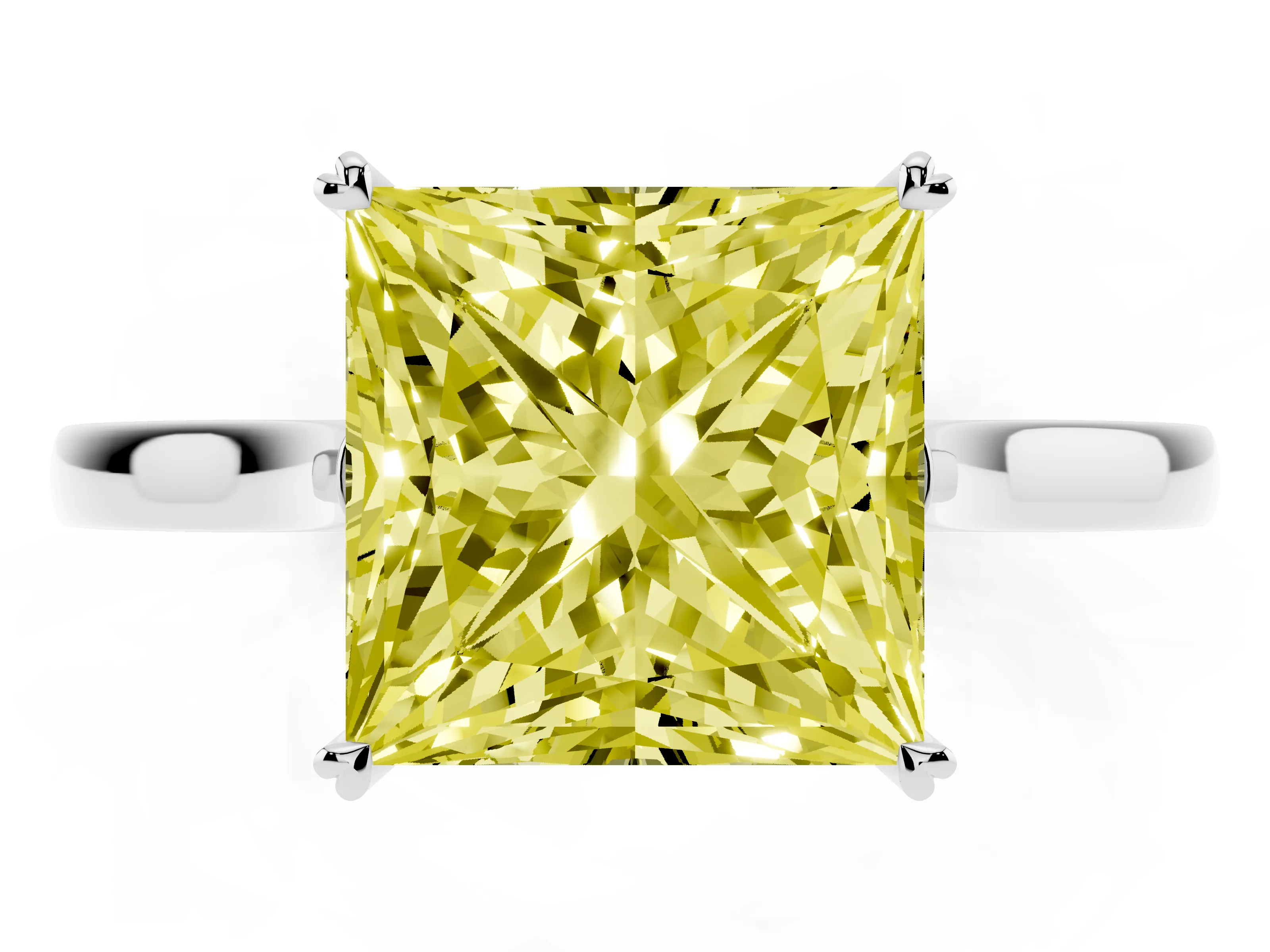 Fancy Yellow Princess Cut Diamond Solitaire Heart Prong Engagement Ring Set in White gold with Tapered Band