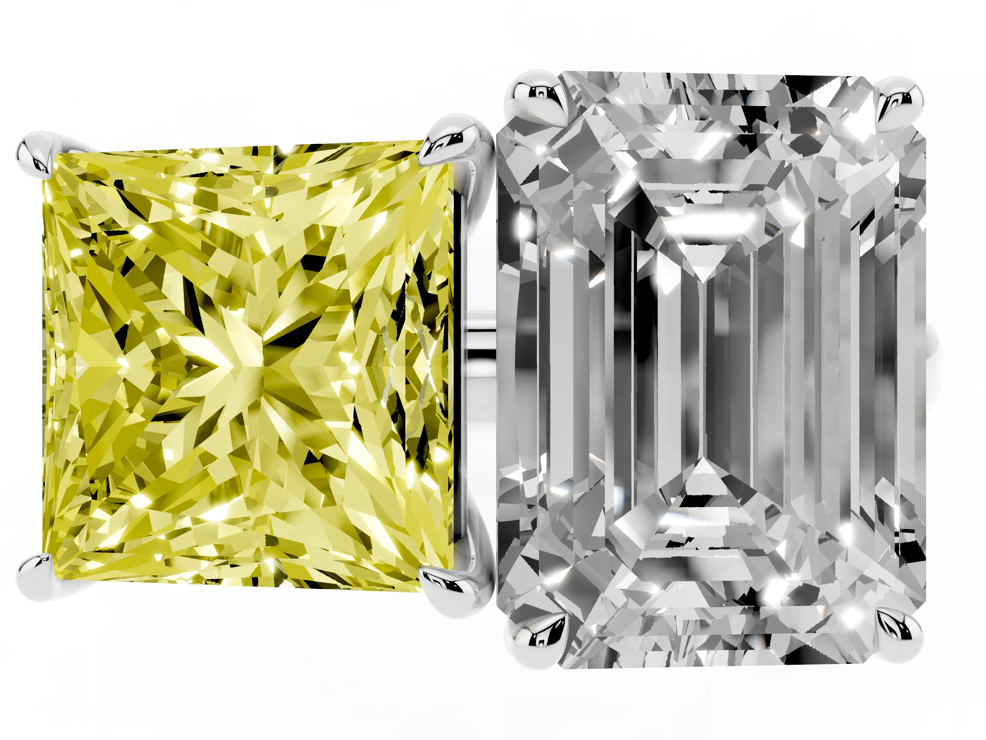 Fancy Yellow Princess Cut and Emerald Cut Toi Moi Ring Set in White gold with Prong Setting