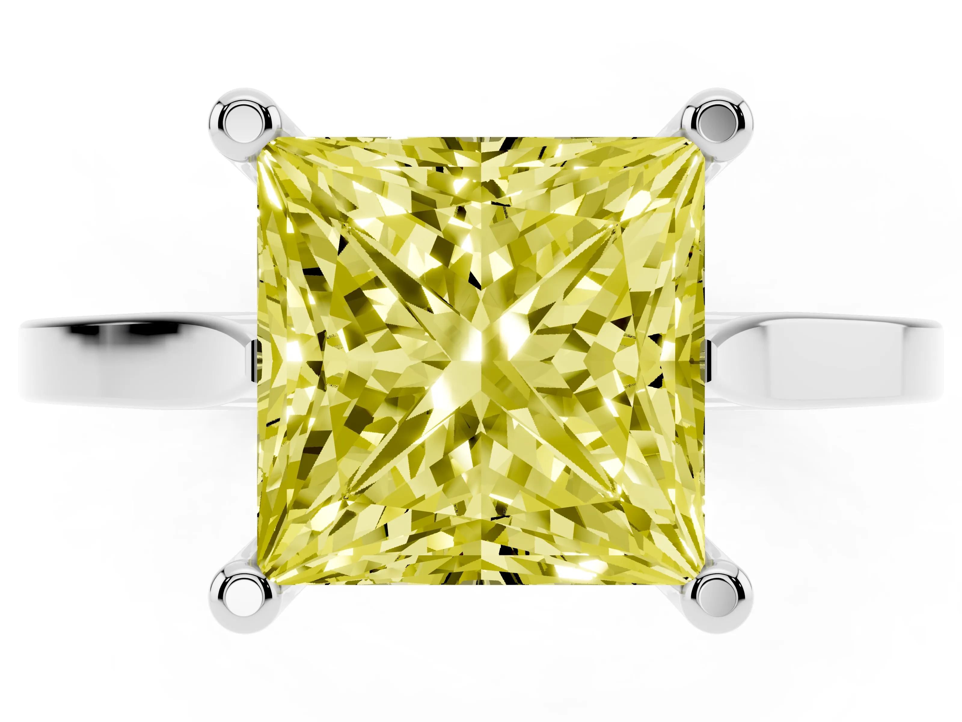 Fancy Yellow Princess Cut Diamond Solitaire Ring Set in Silver with Prong Setting and Tapered Band