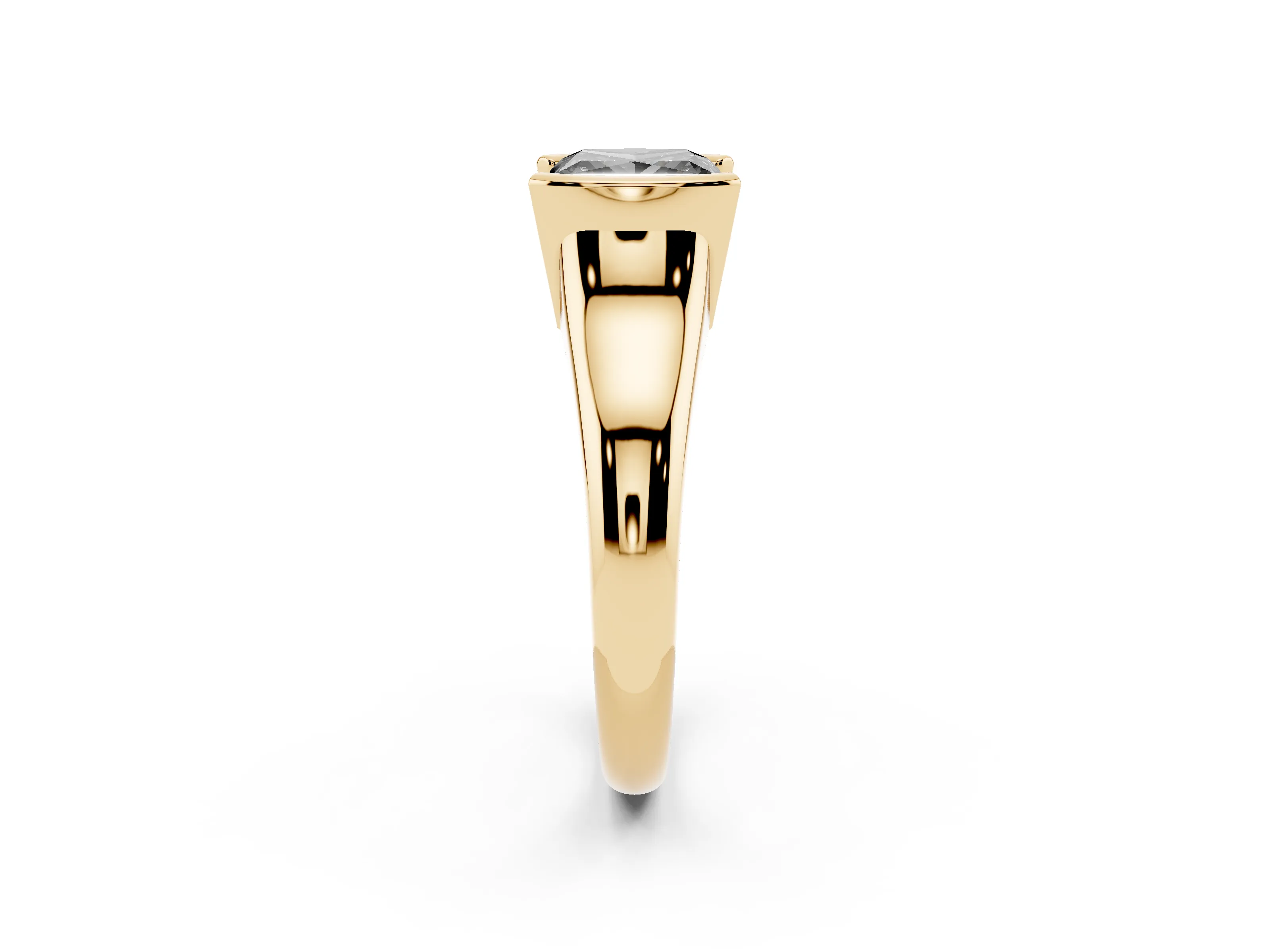 Fancy Black Princess Cut Diamond Solitaire Tension Set Ring Set in Yellow gold with Split Shank Band