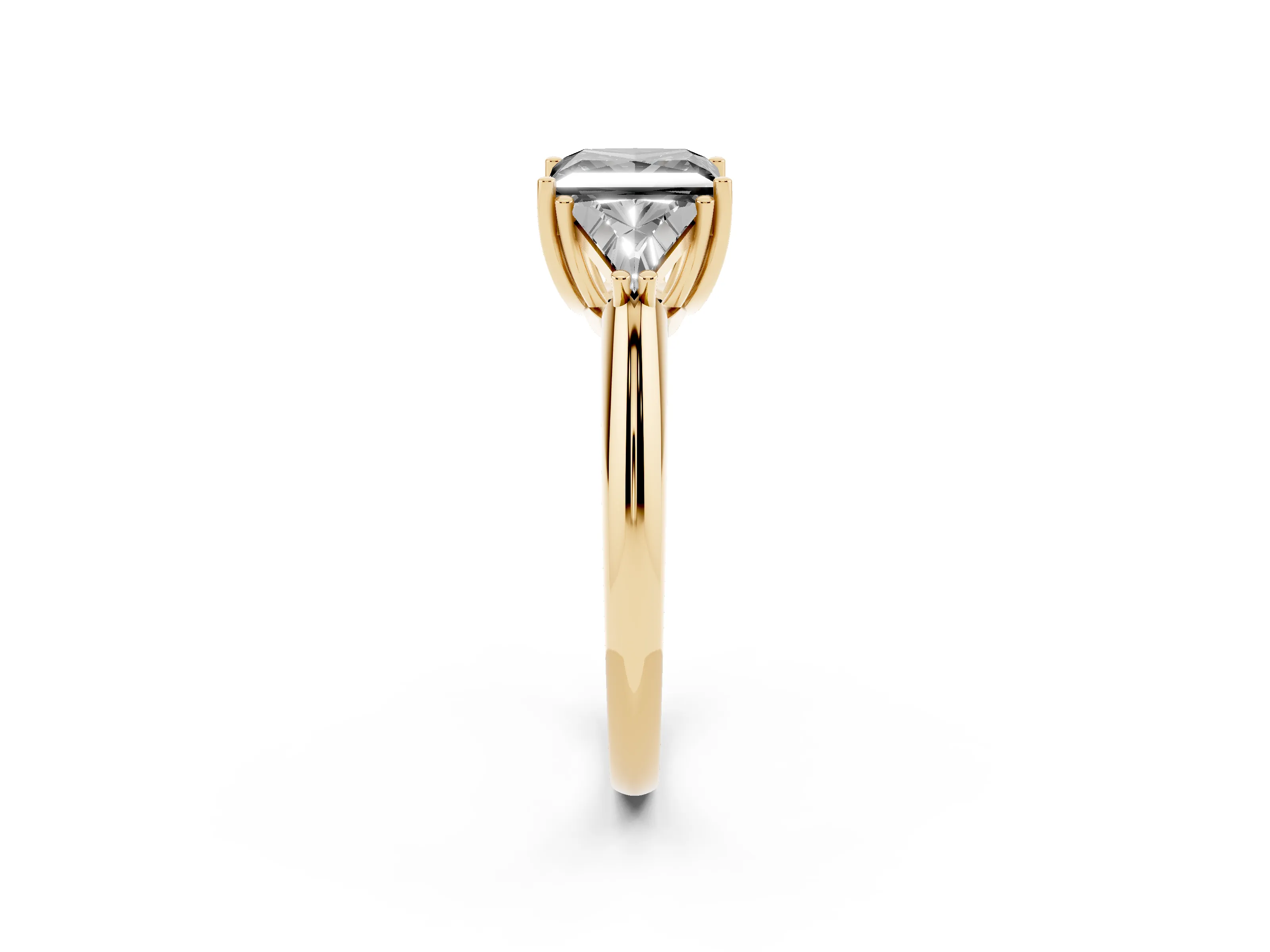 Fancy Black Princess Cut Diamond Three-Stone Engagement Ring Set in Yellow gold with Trillion Side Stones