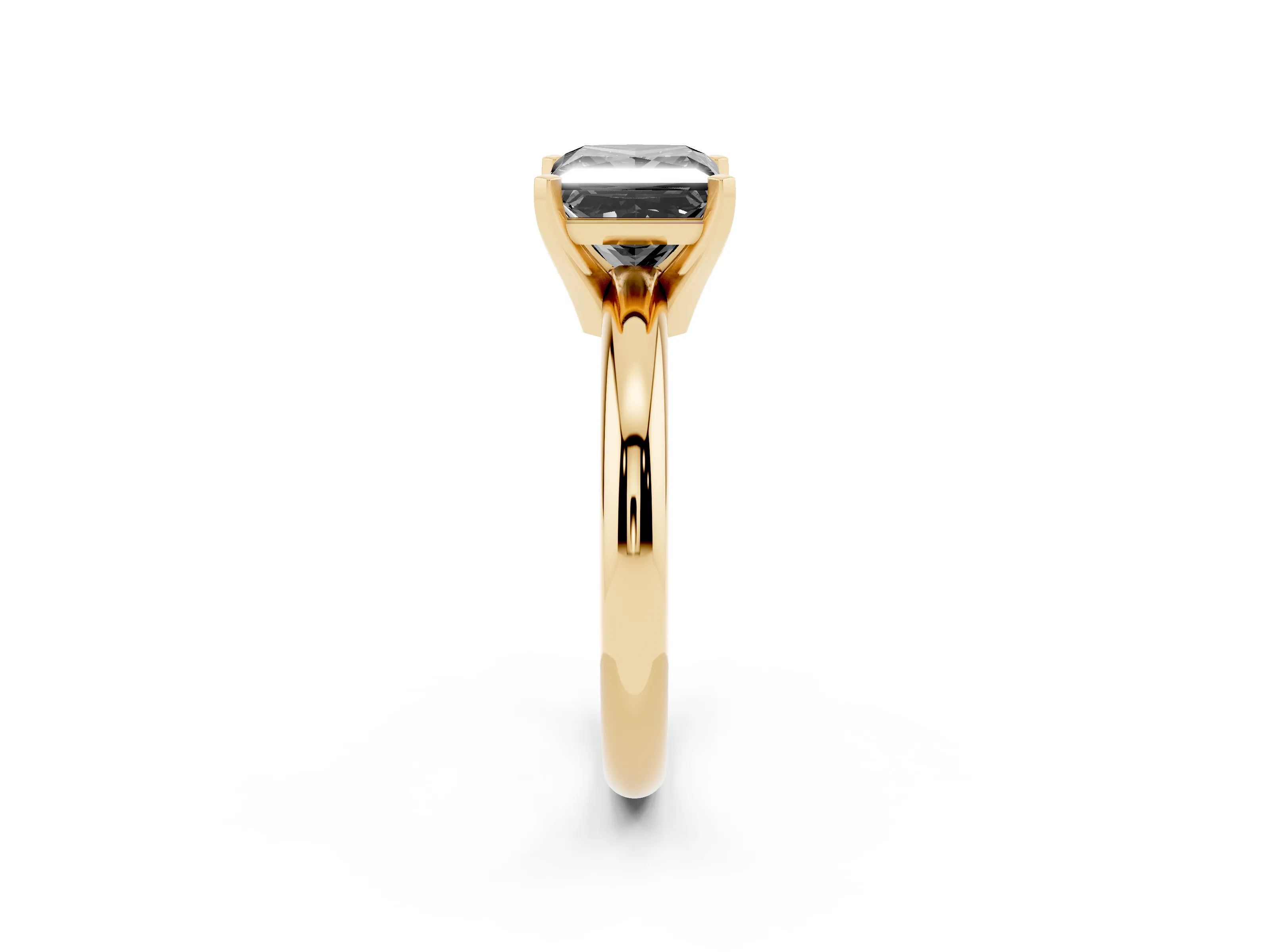 Fancy Black Princess Cut Diamond Solitaire Engagement Ring Set in Yellow gold with Round Band and Prong Setting