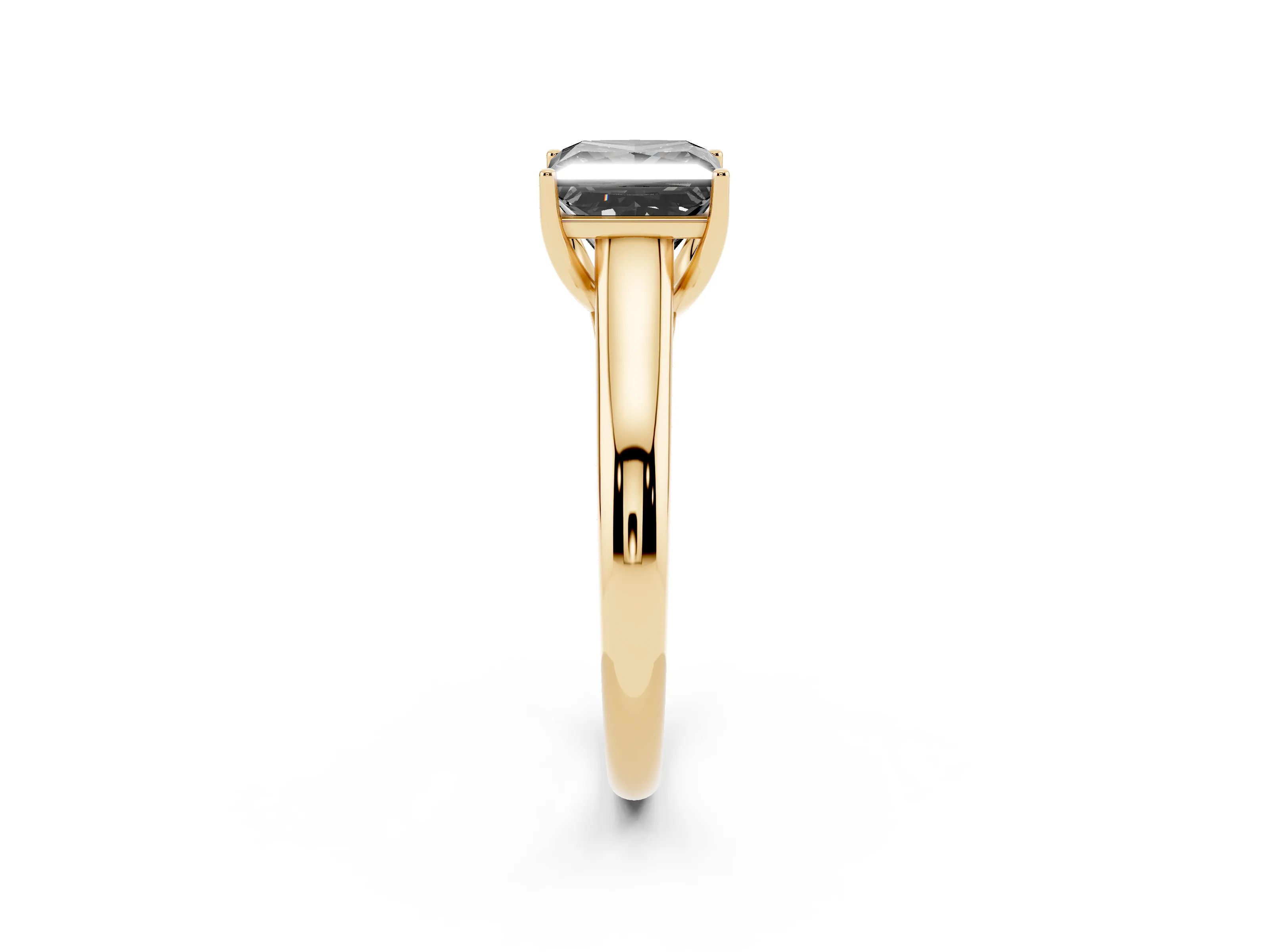 Fancy Black Princess Cut Diamond Solitaire Engagement Ring Set in Yellow gold with Subtly Tapered Band and Prong Setting