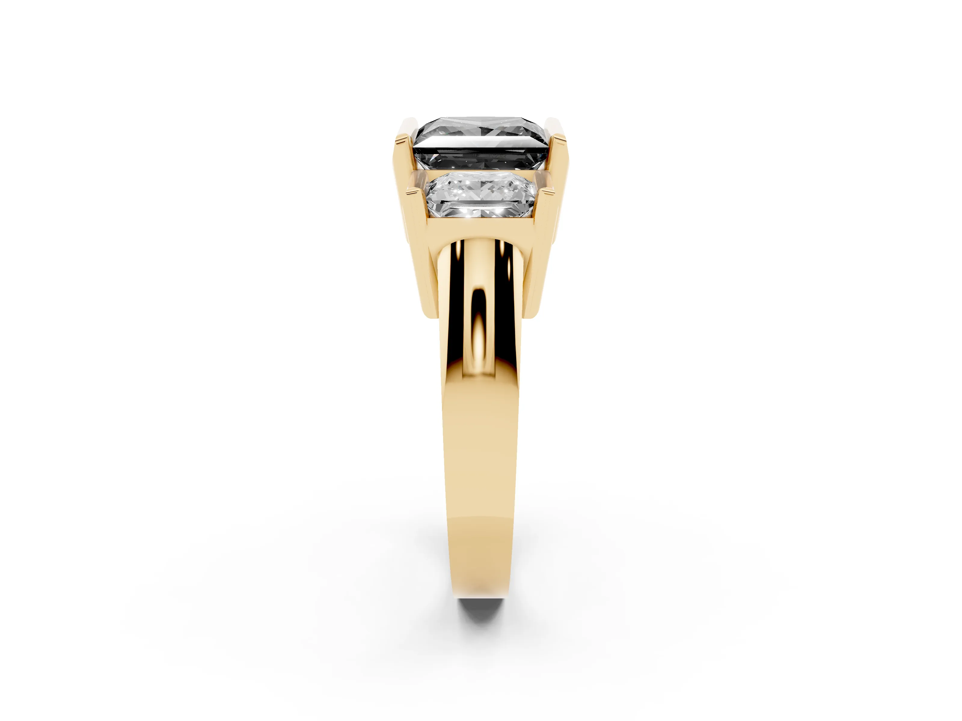 Fancy Black Princess Cut Diamond Three-Stone Channel Set Ring Set in Yellow gold with Smooth Polished Band
