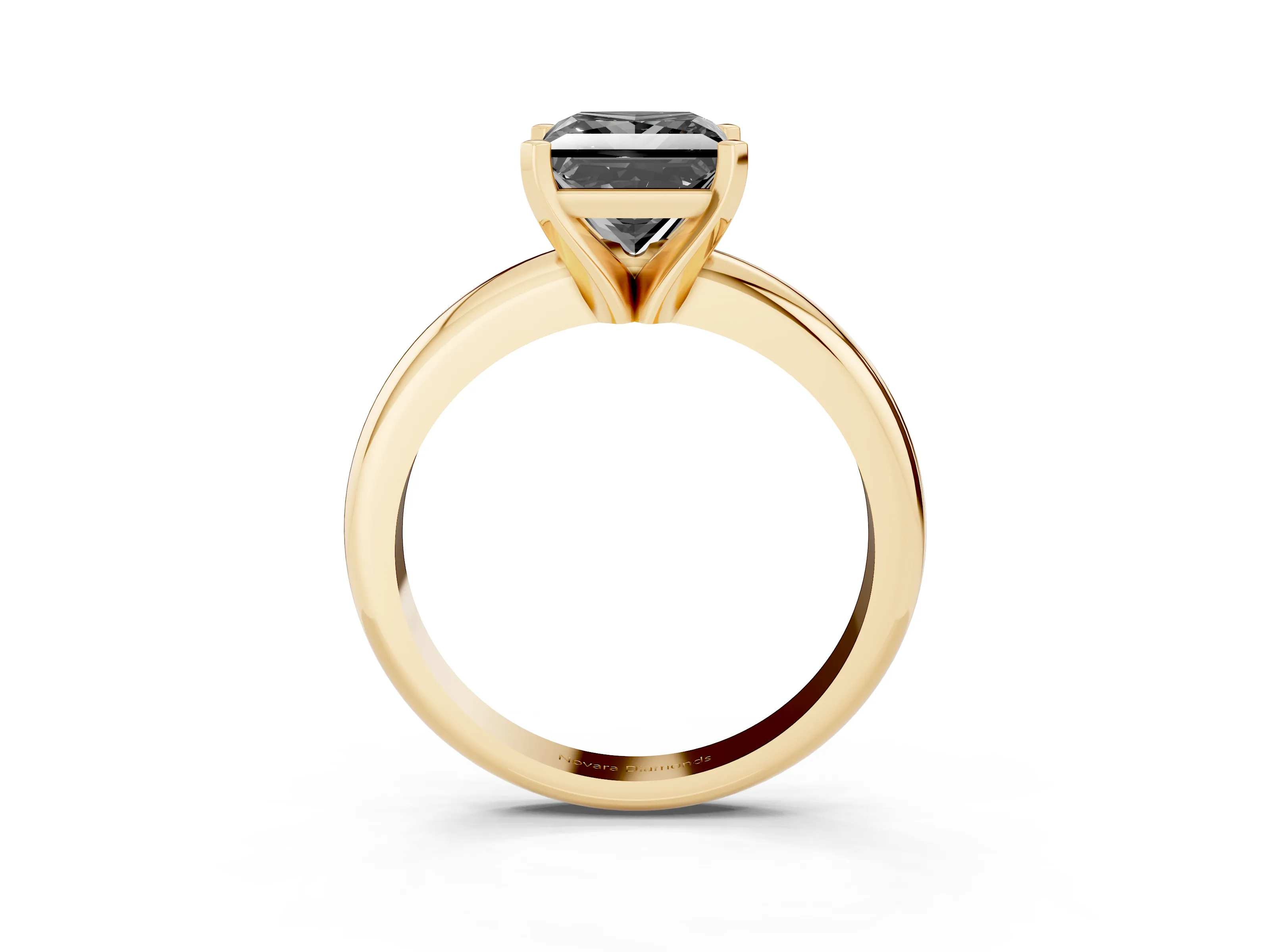Fancy Black Princess Cut Diamond Solitaire Engagement Ring Set in Yellow gold with Round Band and Prong Setting