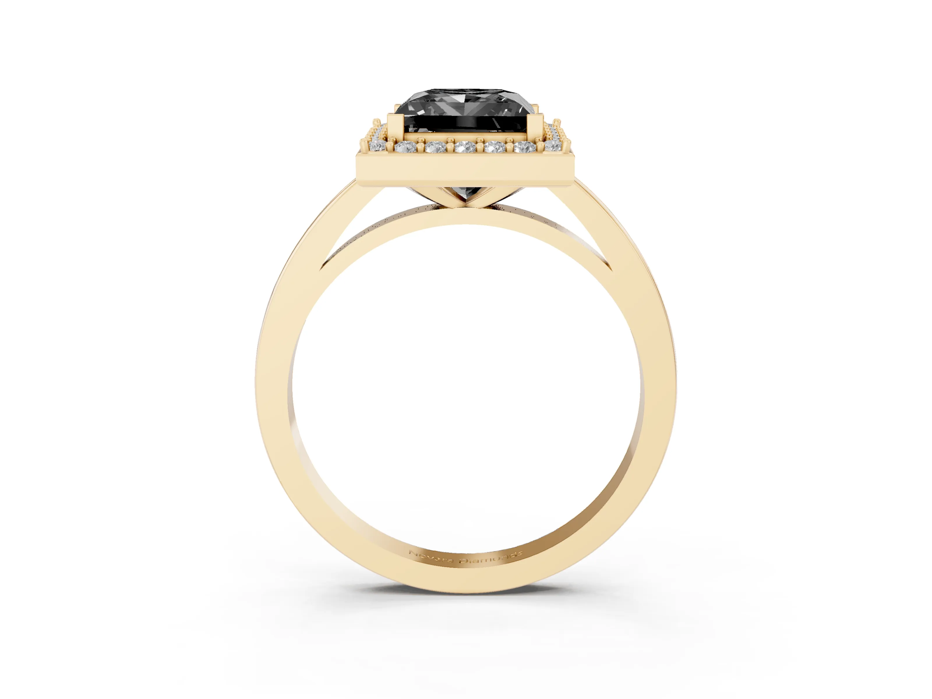 Fancy Black Princess Cut Diamond Halo Ring Set in Yellow gold with Solitaire Band and Prong Setting