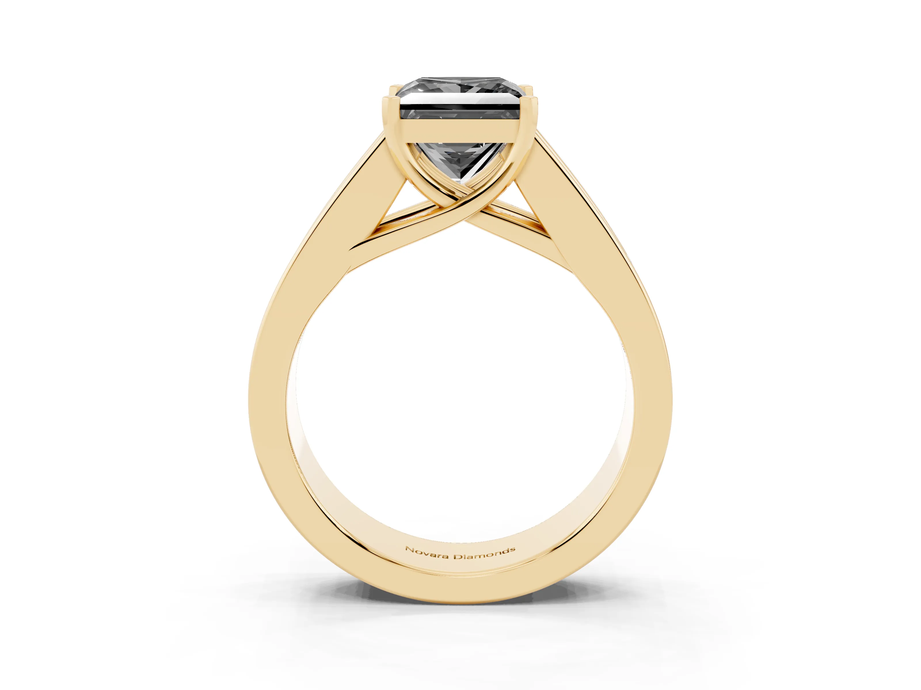 Fancy Black Princess Cut Diamond Solitaire Ring Set in Yellow gold with Channel-Set Accent Stones and Prong Setting
