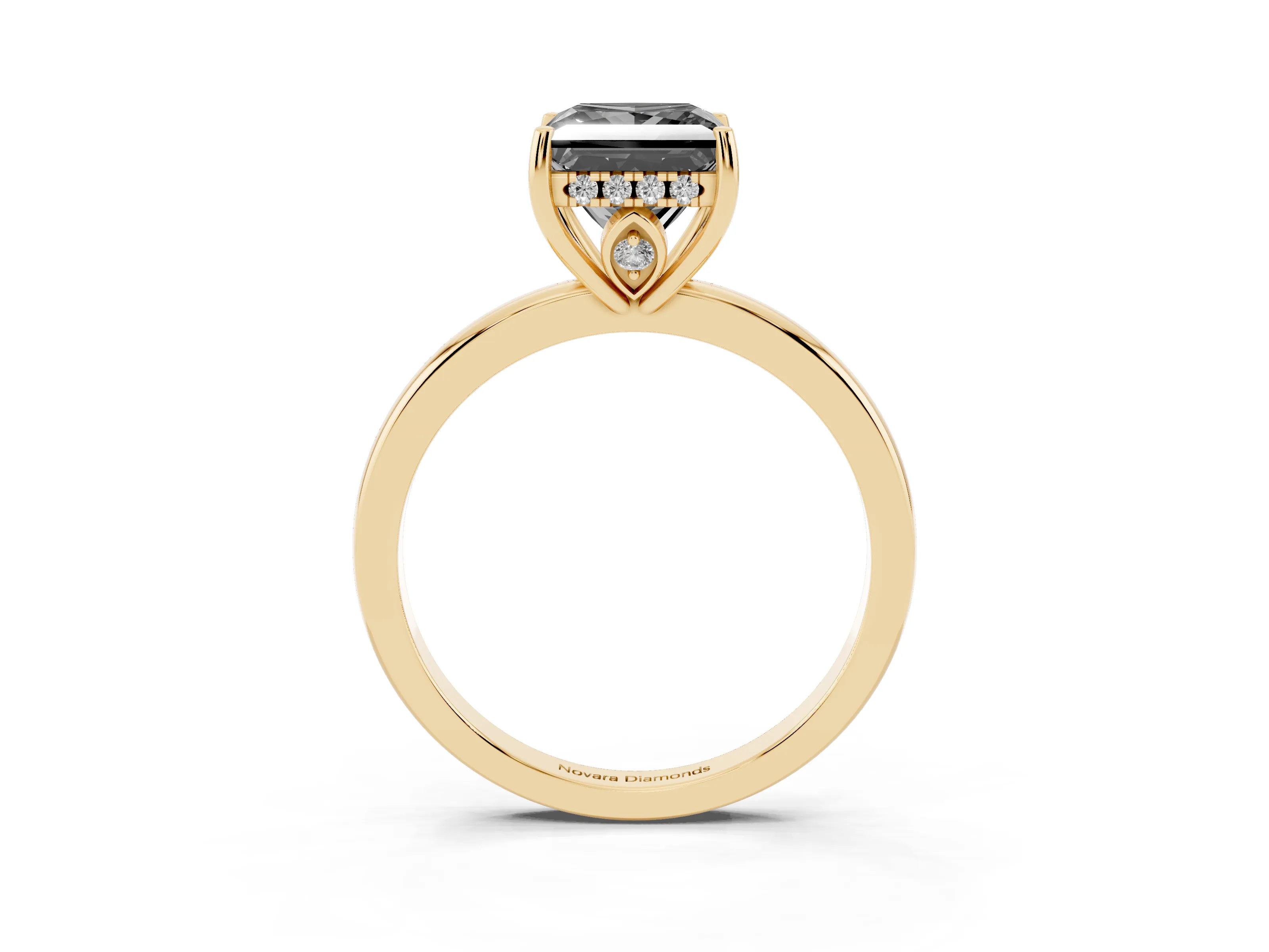 Fancy Black Princess Cut Diamond Solitaire Ring Set in Yellow gold with Plain Band and Prong Setting