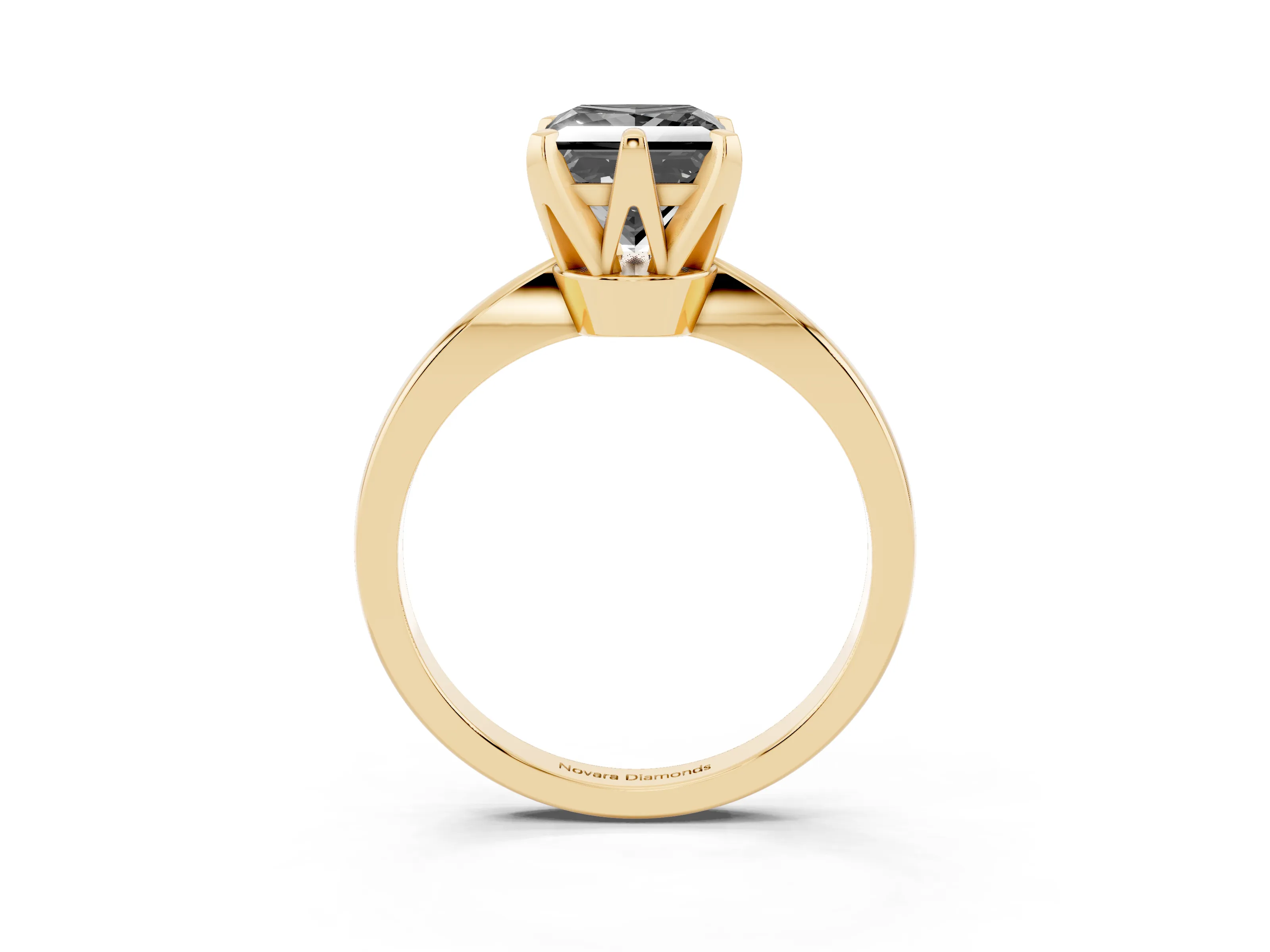 Fancy Black Princess Cut Diamond Solitaire Engagement Ring Set in Yellow gold with Slim Tapered Solitaire Band