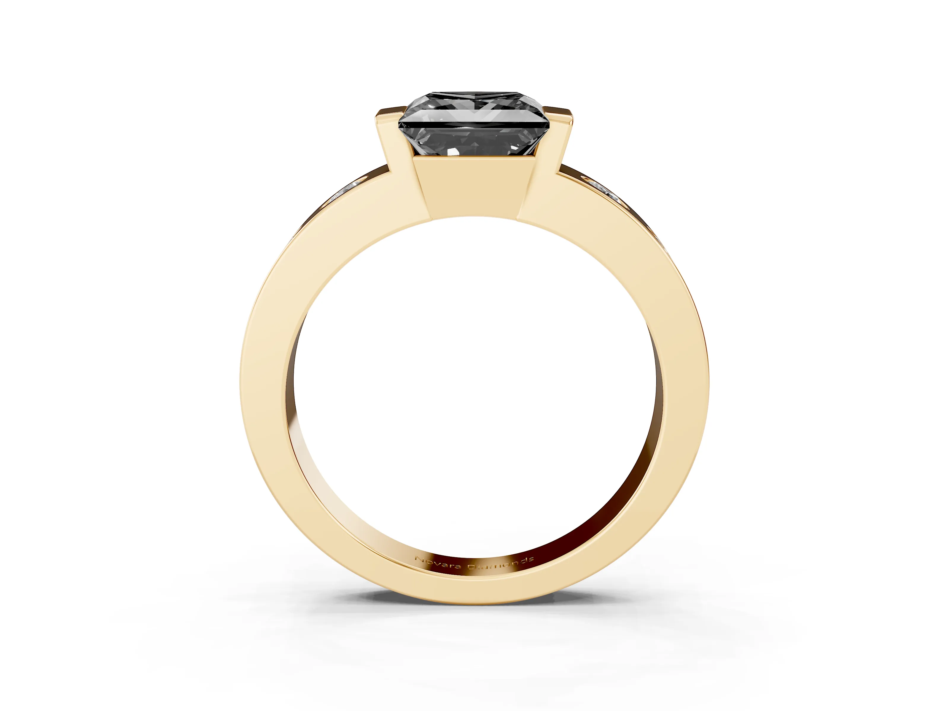 Fancy Black Princess Cut Diamond Channel-Set Band Ring Set in Yellow gold with Bezel Prong Setting