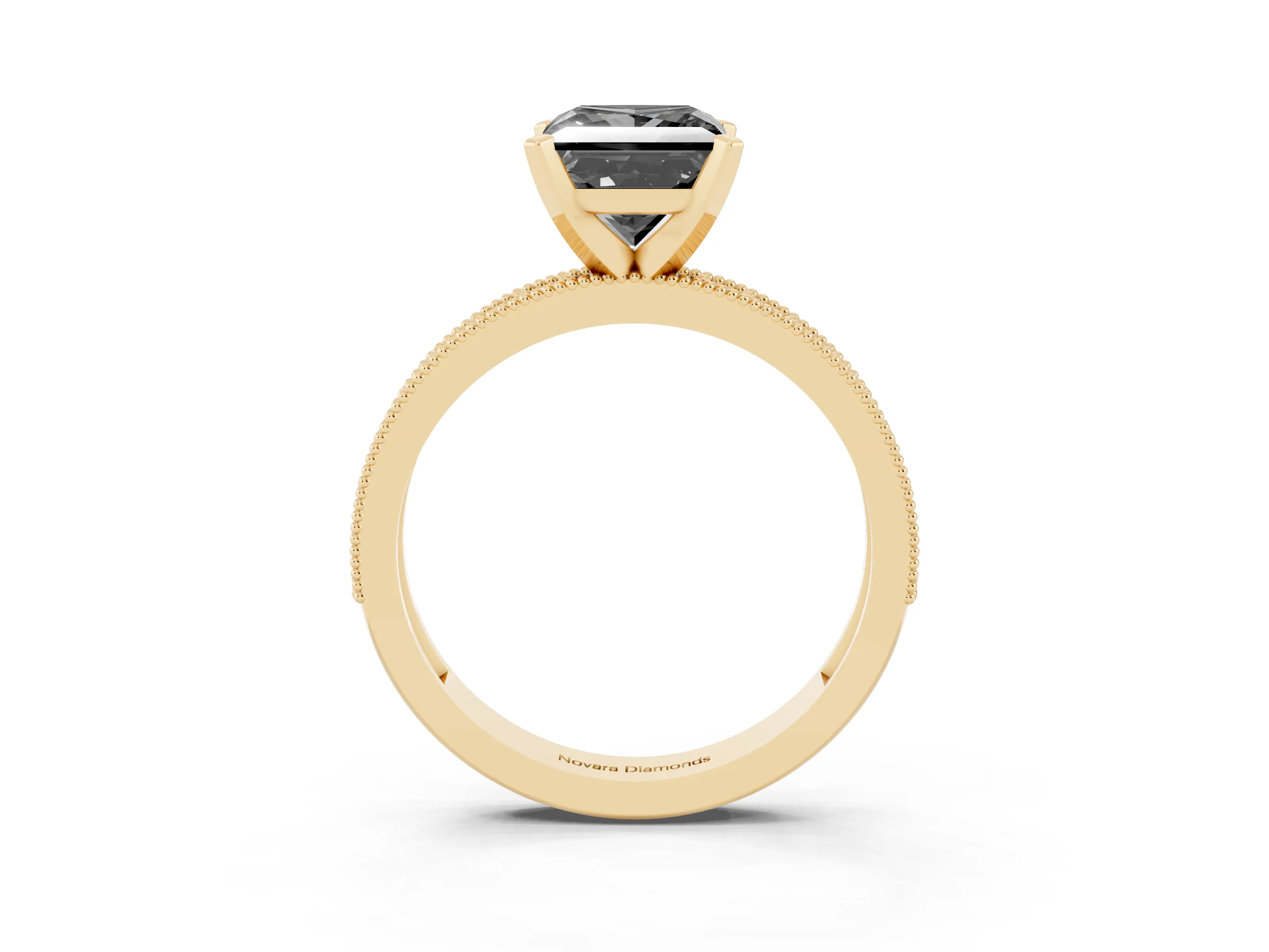 Fancy Black Princess Cut Diamond Milgrain Pavé Engagement Ring Set in Yellow gold with Prong Setting