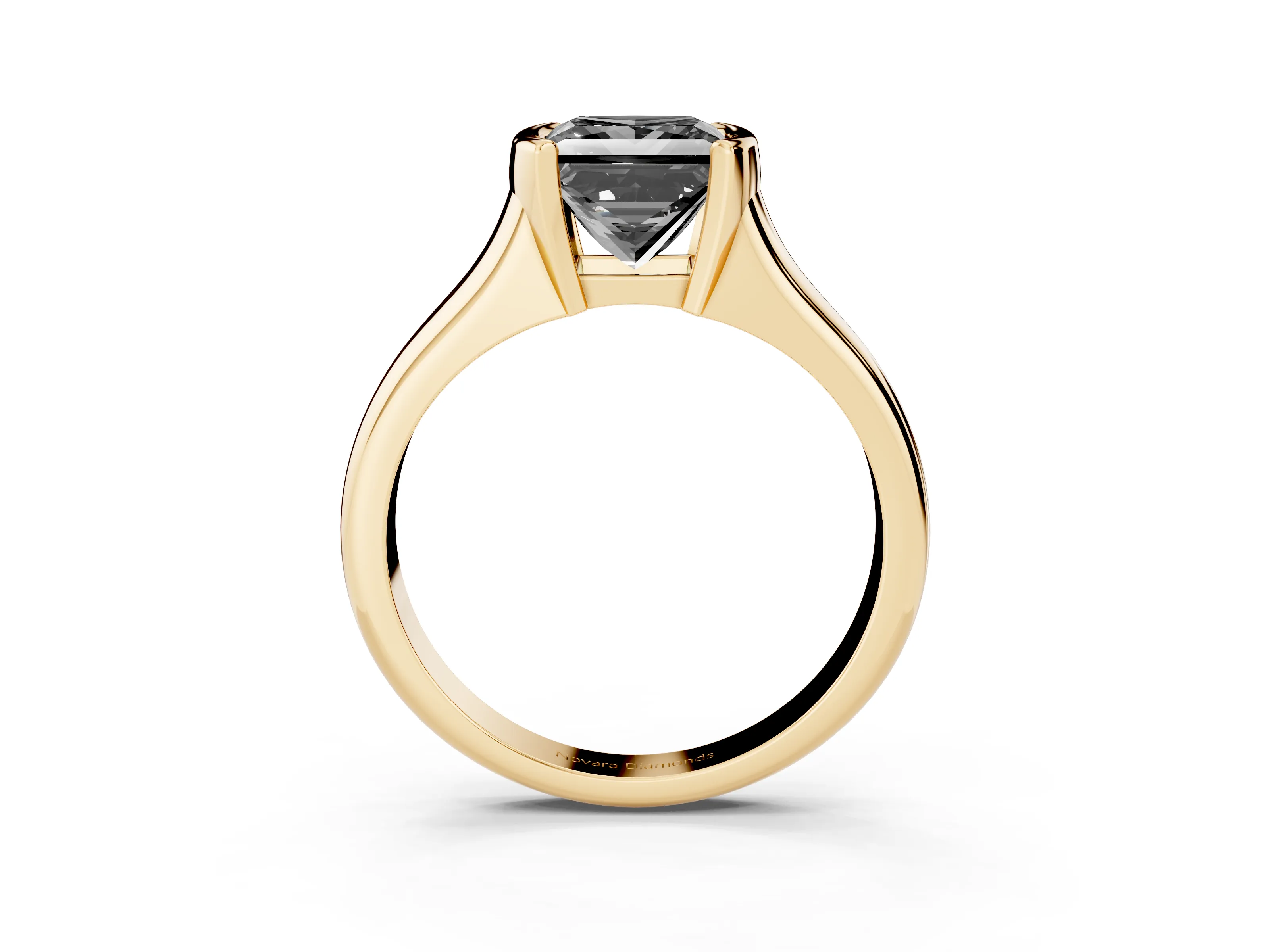 Fancy Black Princess Cut Diamond Solitaire Tension Set Ring Set in Yellow gold with Split Shank Band