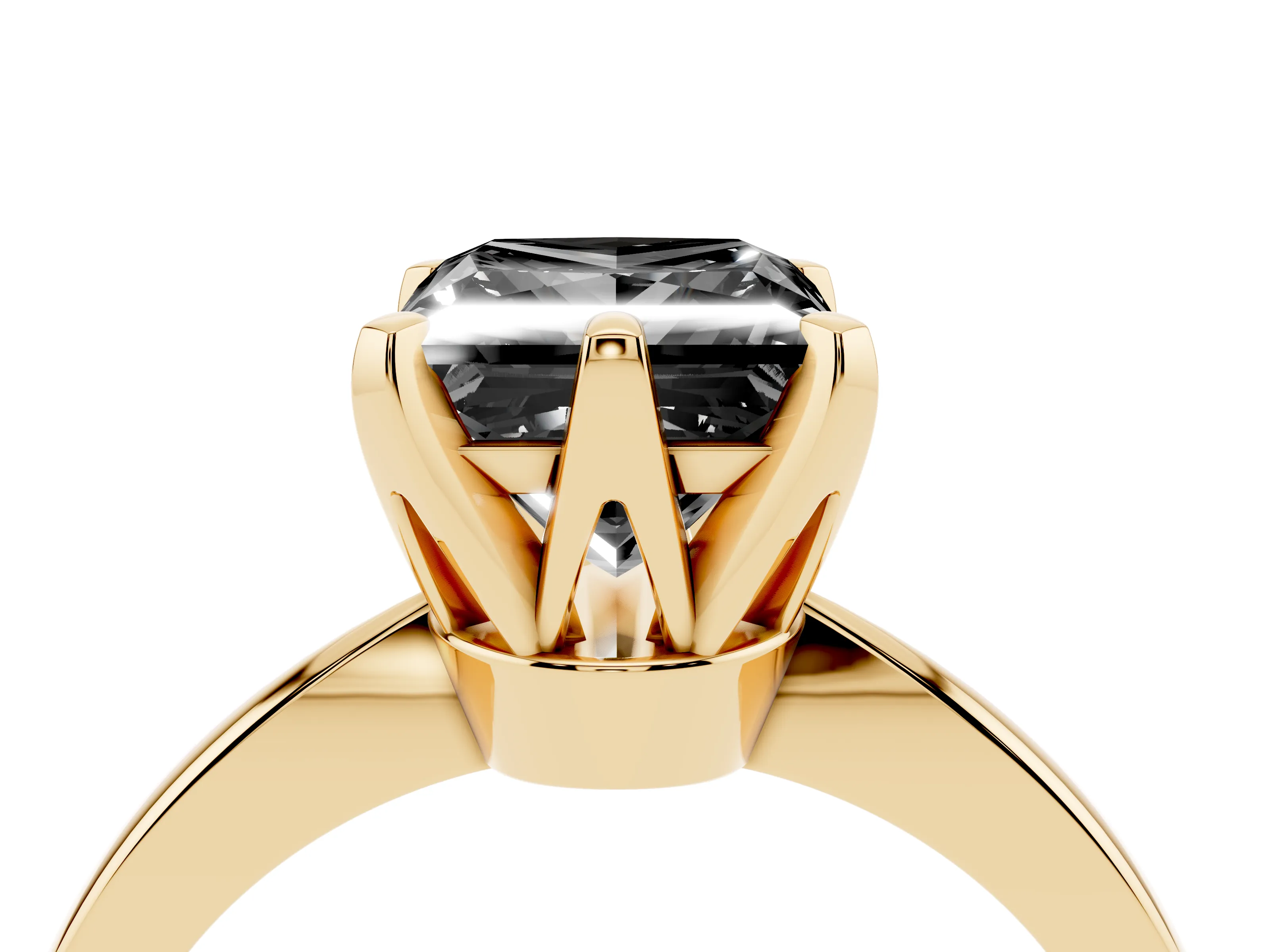 Fancy Black Princess Cut Diamond Solitaire Engagement Ring Set in Yellow gold with Slim Tapered Solitaire Band