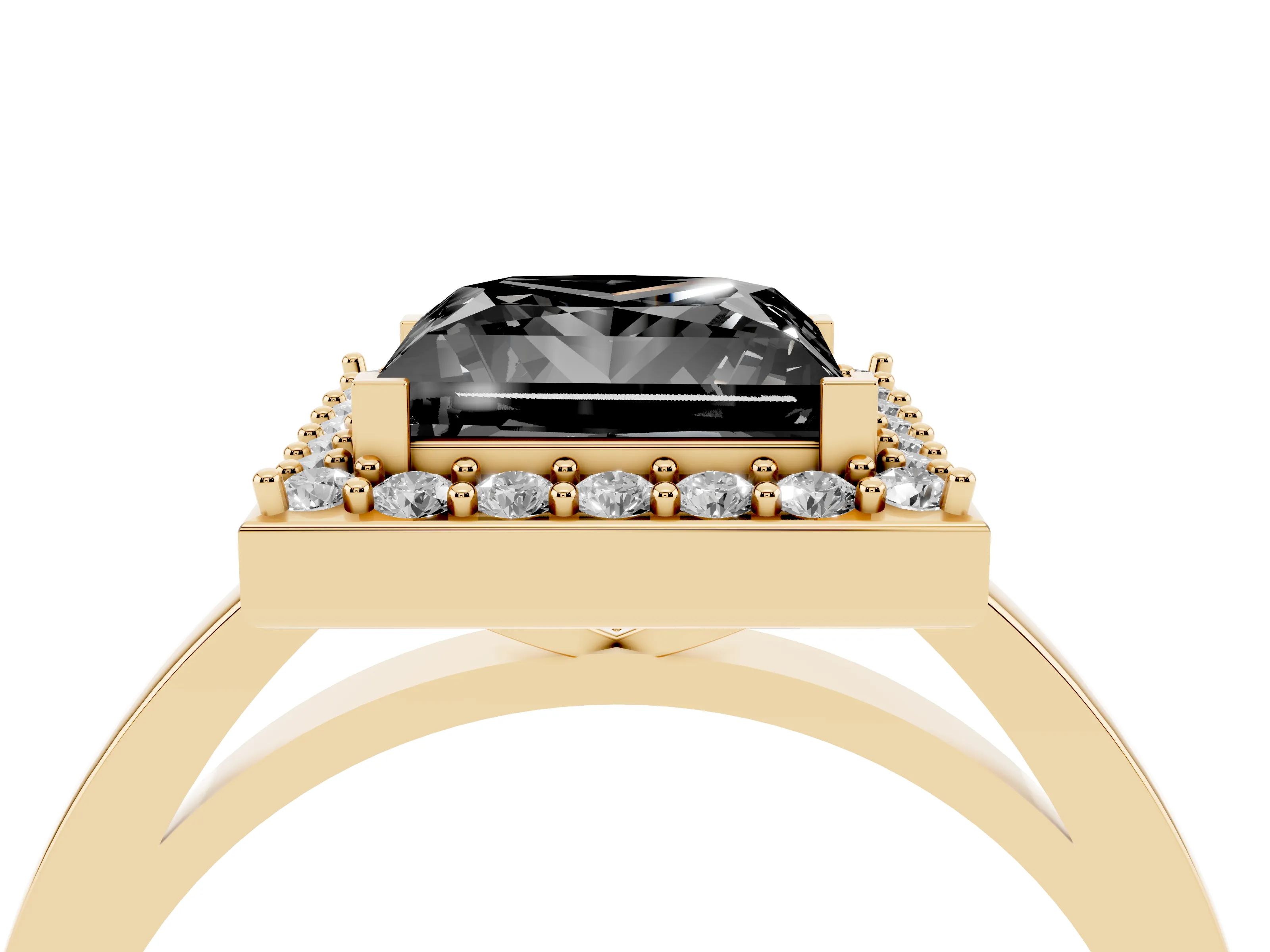 Fancy Black Princess Cut Diamond Halo Ring Set in Yellow gold with Solitaire Band and Prong Setting