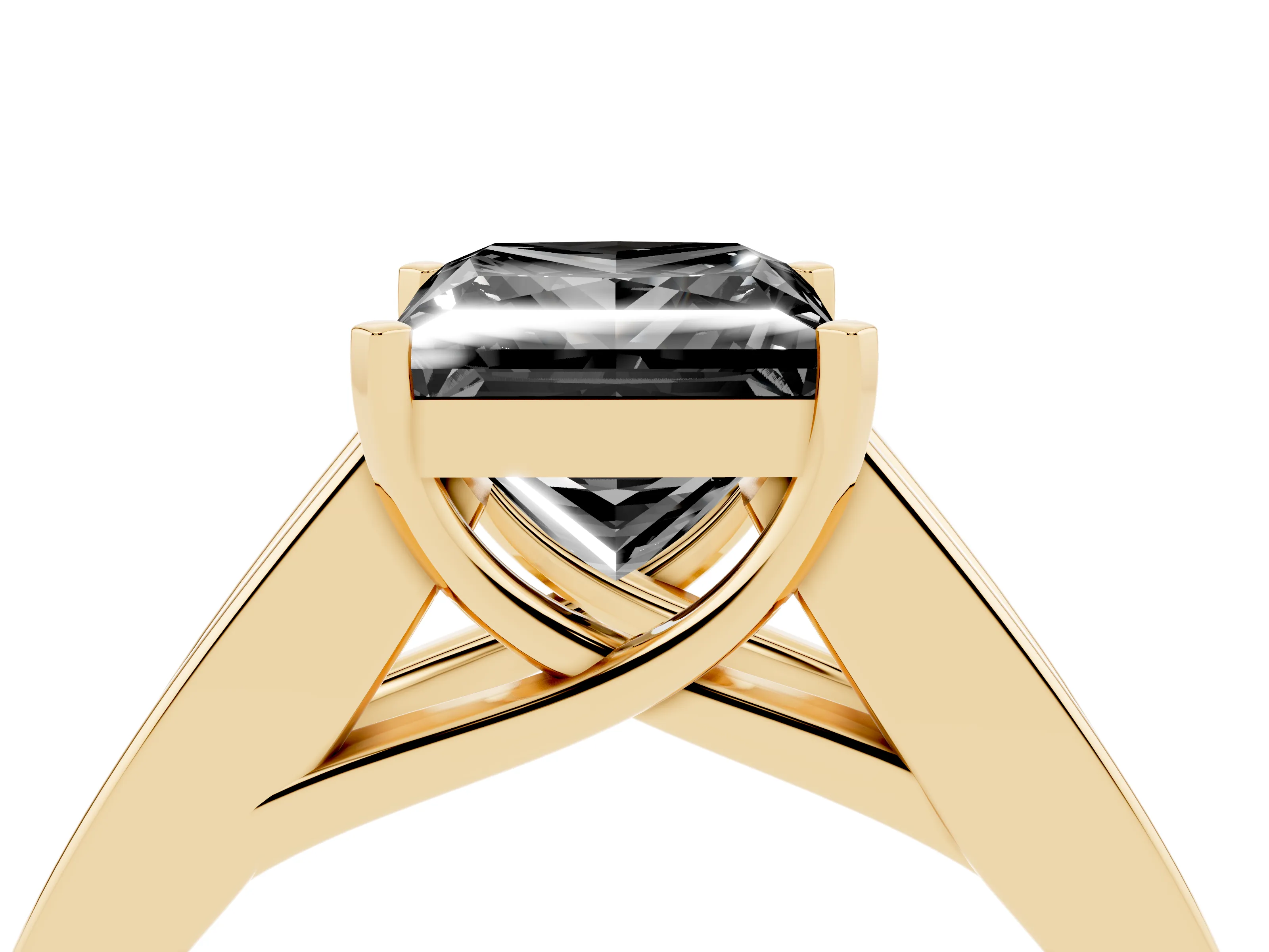 Fancy Black Princess Cut Diamond Solitaire Ring Set in Yellow gold with Channel-Set Accent Stones and Prong Setting