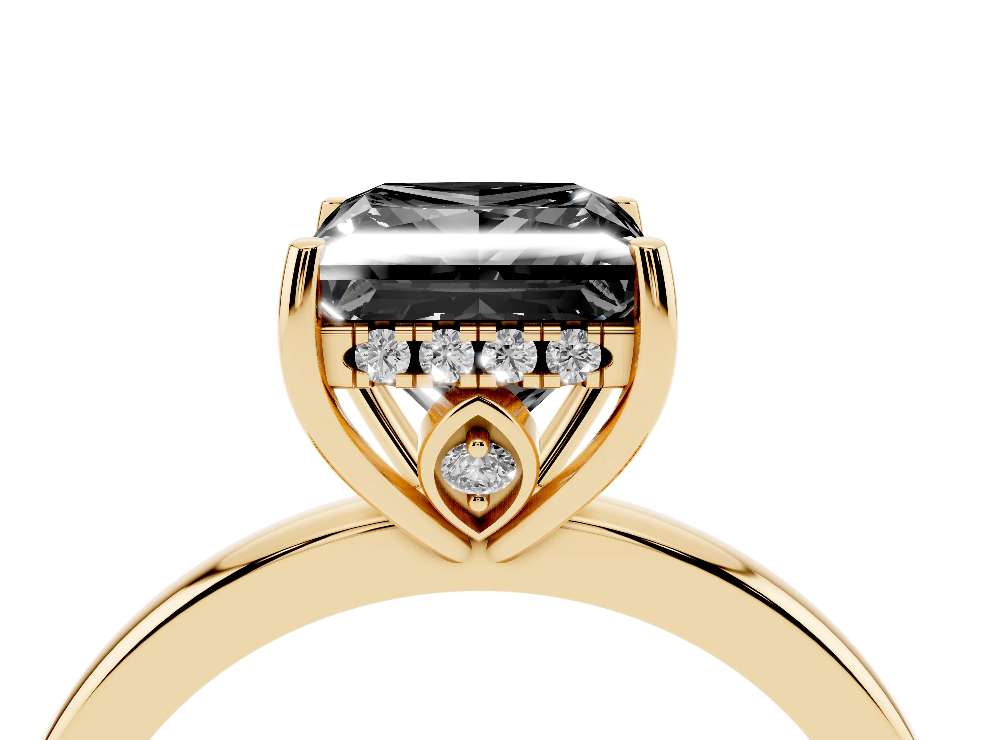 Fancy Black Princess Cut Diamond Solitaire Ring Set in Yellow gold with Plain Band and Prong Setting