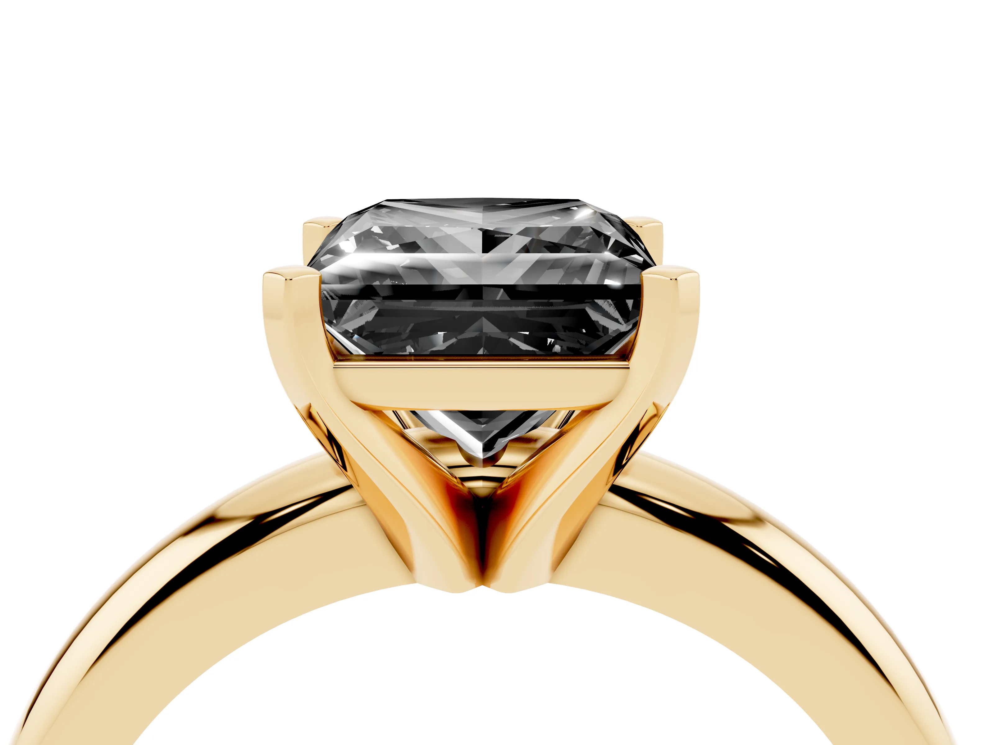 Fancy Black Princess Cut Diamond Solitaire Engagement Ring Set in Yellow gold with Round Band and Prong Setting