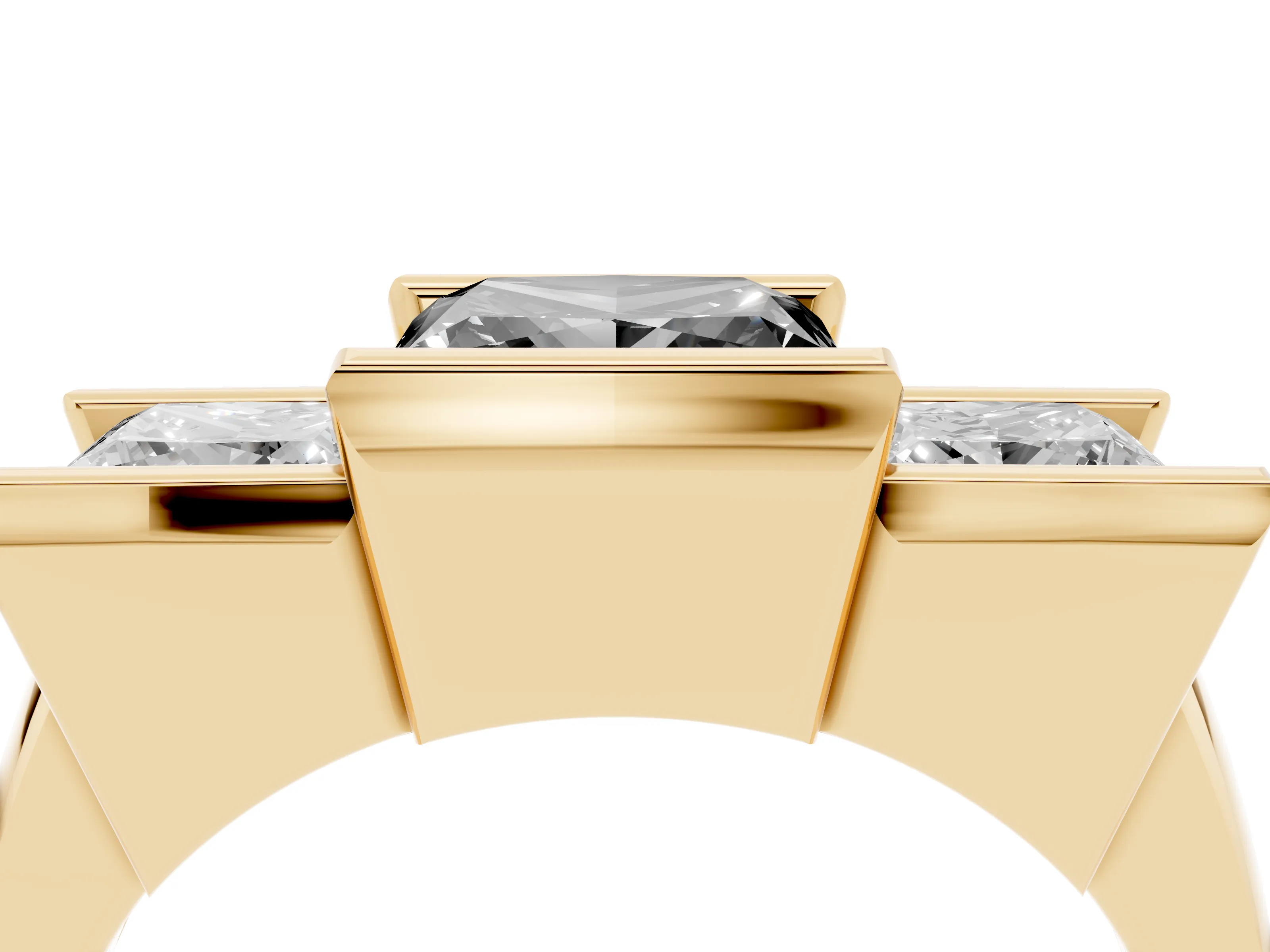 Fancy Black Princess Cut Diamond Three-Stone Channel Set Ring Set in Yellow gold with Smooth Polished Band