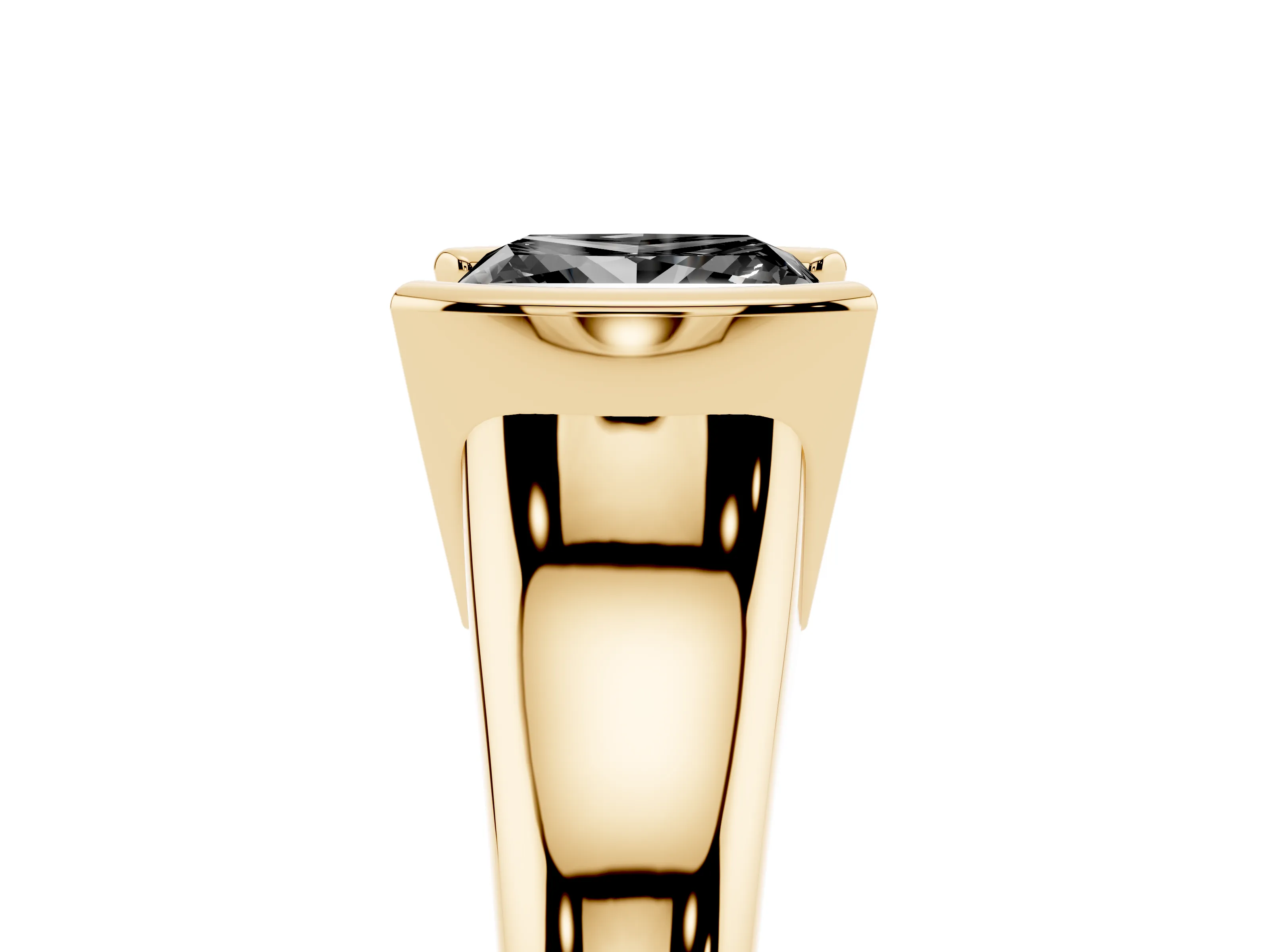 Fancy Black Princess Cut Diamond Solitaire Tension Set Ring Set in Yellow gold with Split Shank Band