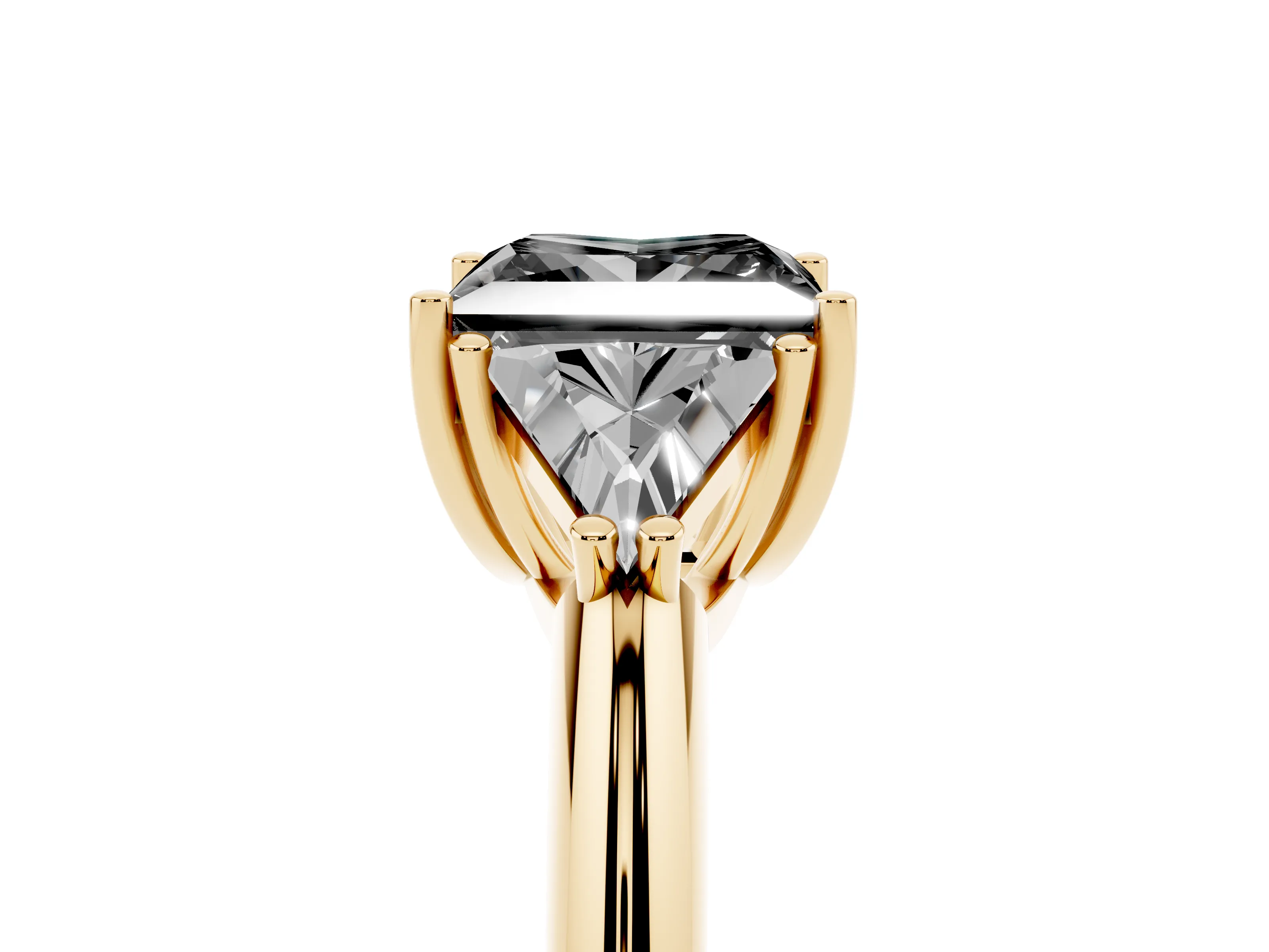 Fancy Black Princess Cut Diamond Three-Stone Engagement Ring Set in Yellow gold with Trillion Side Stones