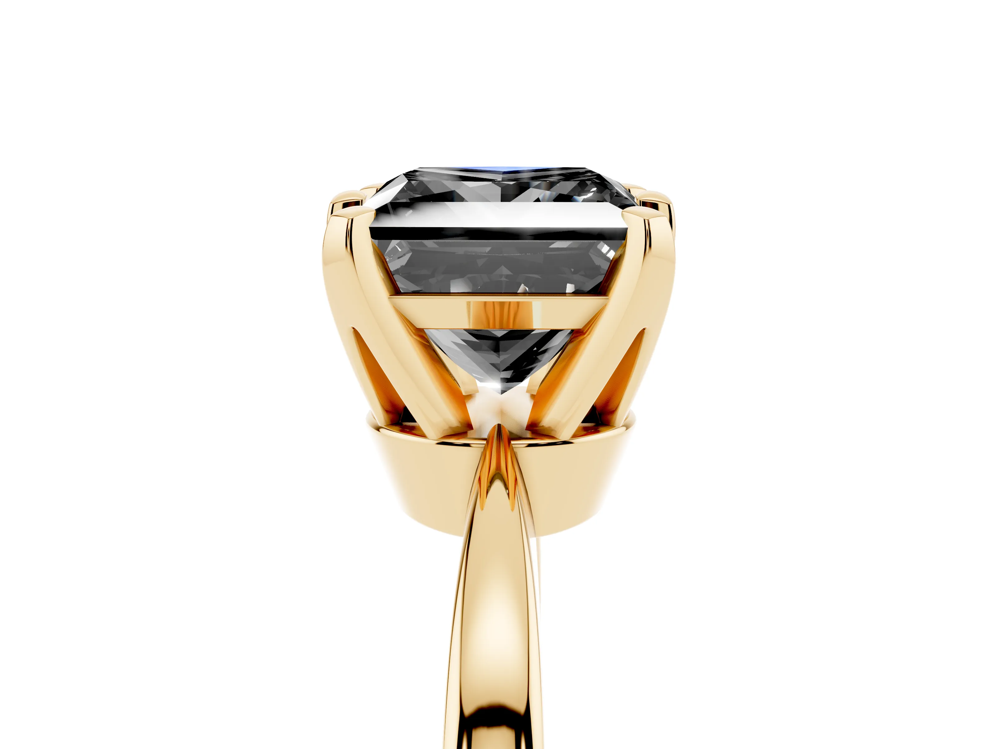 Fancy Black Princess Cut Diamond Solitaire Engagement Ring Set in Yellow gold with Slim Tapered Solitaire Band