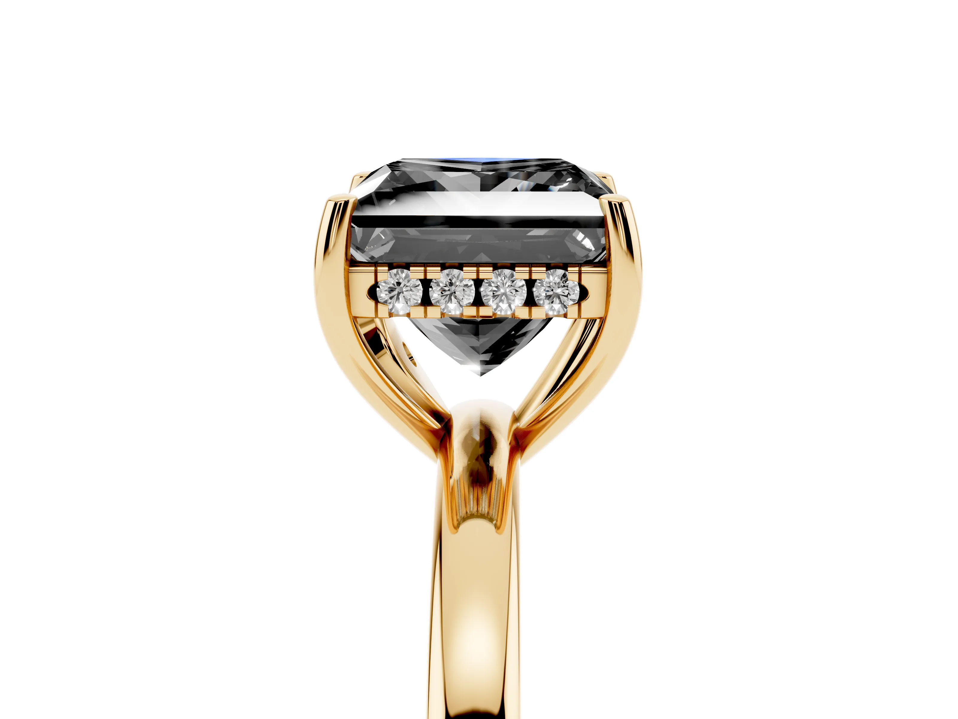 Fancy Black Princess Cut Diamond Solitaire Ring Set in Yellow gold with Plain Band and Prong Setting