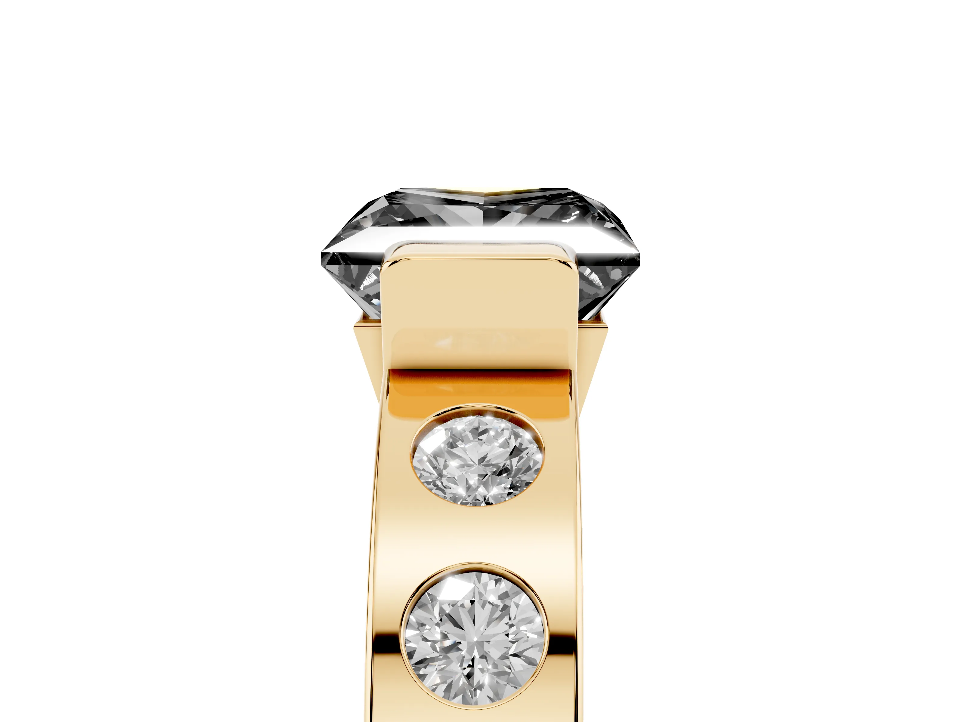 Fancy Black Princess Cut Diamond Channel-Set Band Ring Set in Yellow gold with Bezel Prong Setting