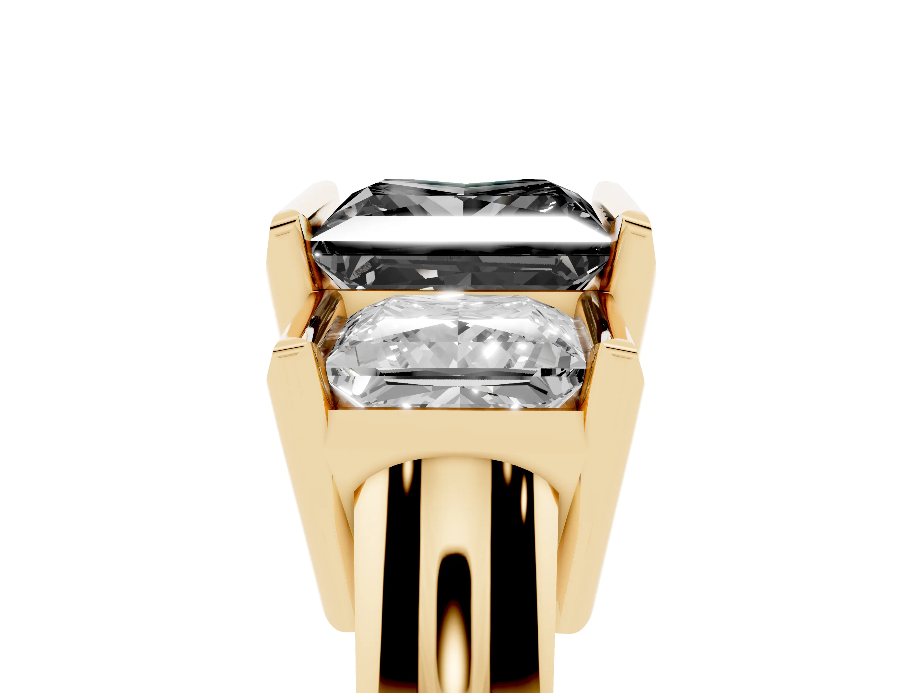 Fancy Black Princess Cut Diamond Three-Stone Channel Set Ring Set in Yellow gold with Smooth Polished Band