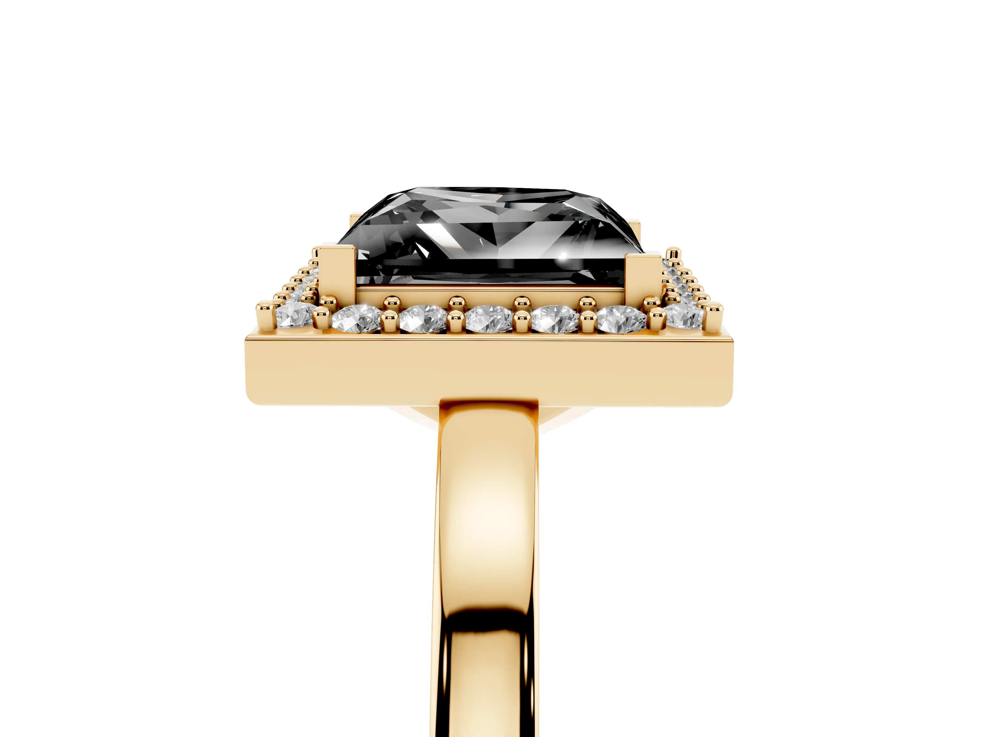 Fancy Black Princess Cut Diamond Halo Ring Set in Yellow gold with Solitaire Band and Prong Setting