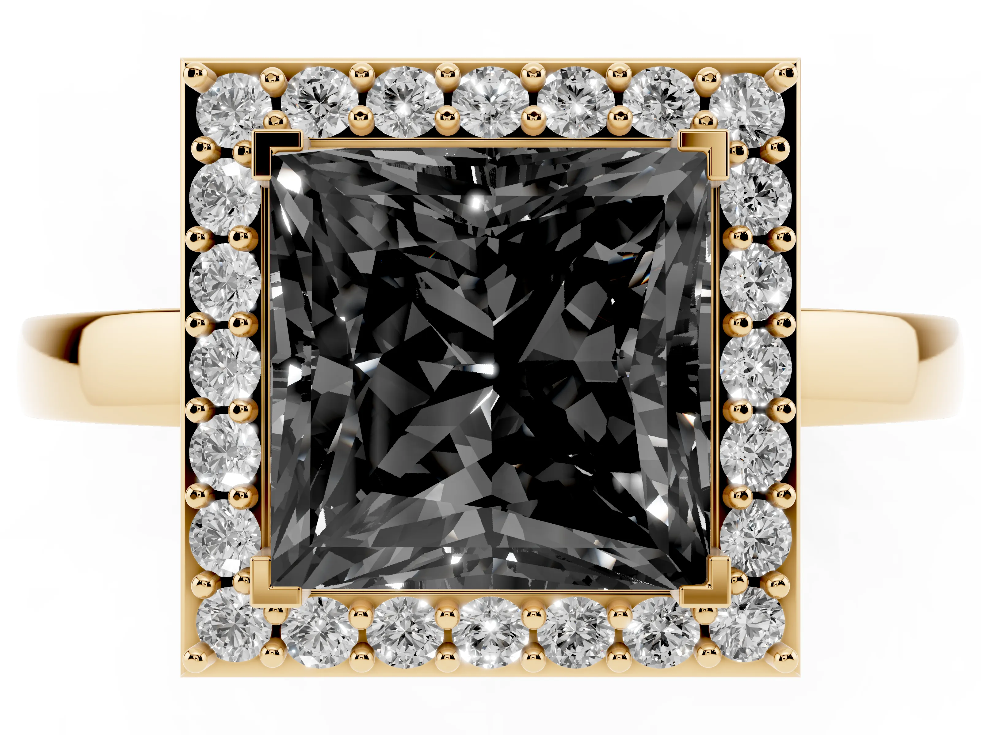 Fancy Black Princess Cut Diamond Halo Ring Set in Yellow gold with Solitaire Band and Prong Setting