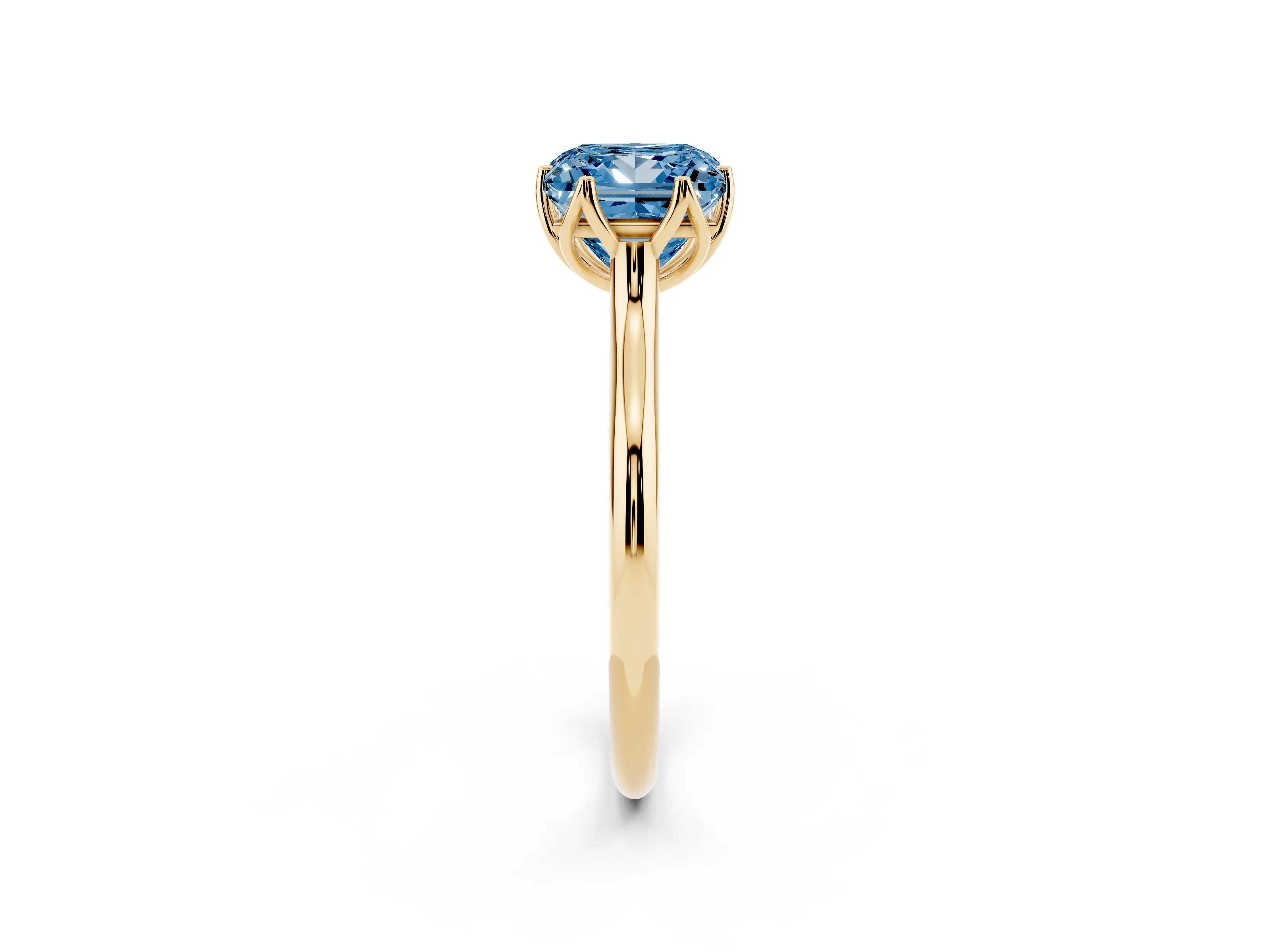 Fancy Blue Princess Cut Diamond Solitaire Cathedral Ring Set in Yellow gold with Prong Setting