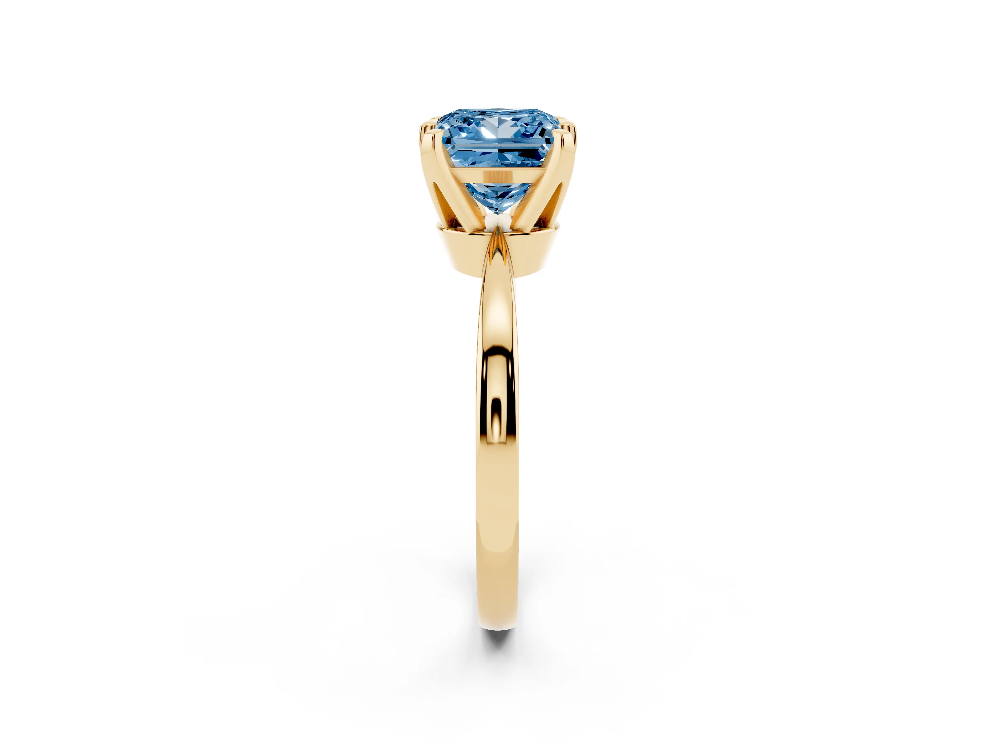 Fancy Blue Princess Cut Diamond Solitaire Engagement Ring Set in Yellow gold with Slim Tapered Solitaire Band