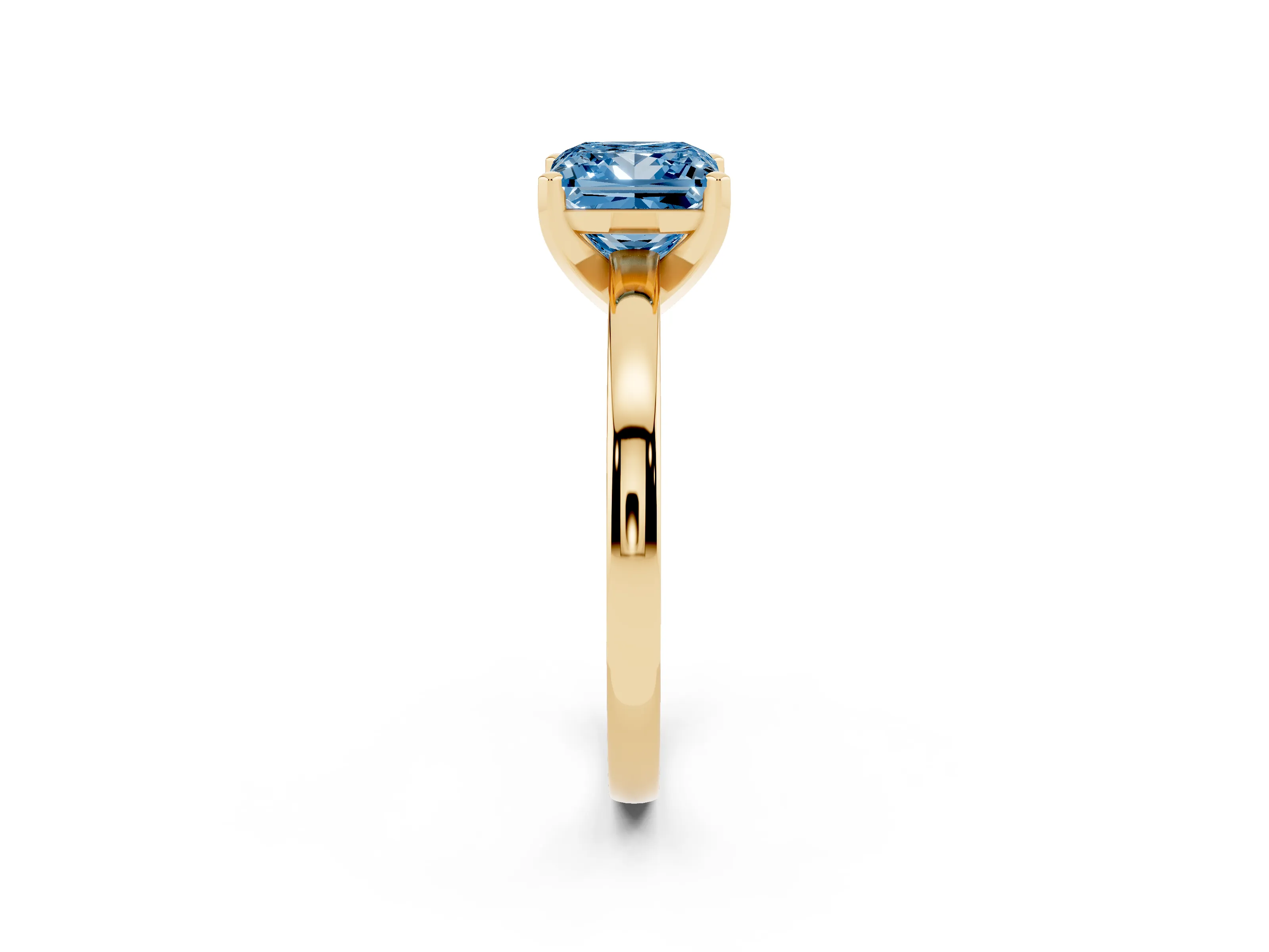 Fancy Blue Princess Cut Diamond Solitaire Engagement Ring Set in Yellow gold with Prong Setting on a Classic Band