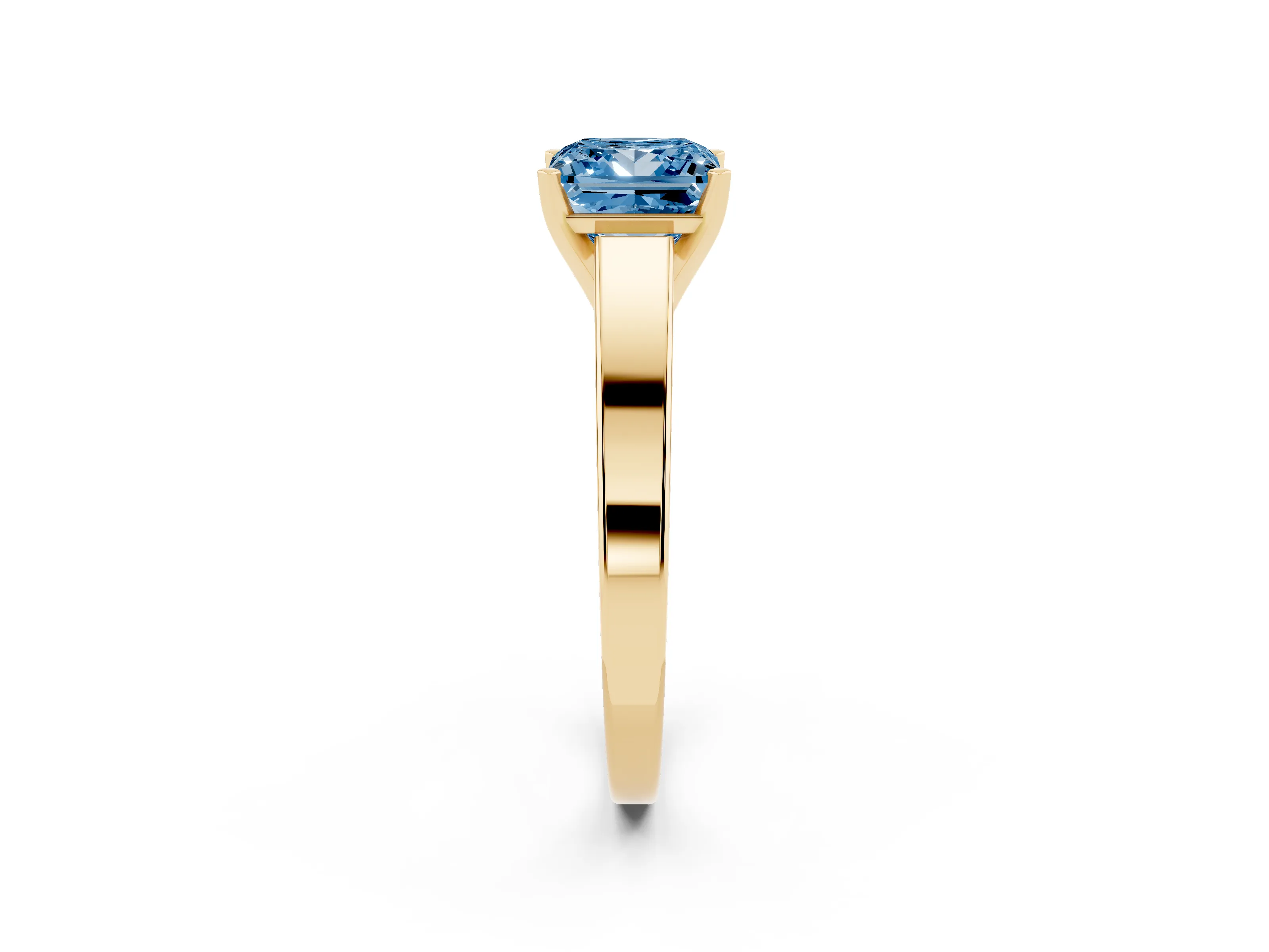 Fancy Blue Princess Cut Diamond Solitaire Engagement Ring Set in Yellow gold with Prong Setting and Tapered Band