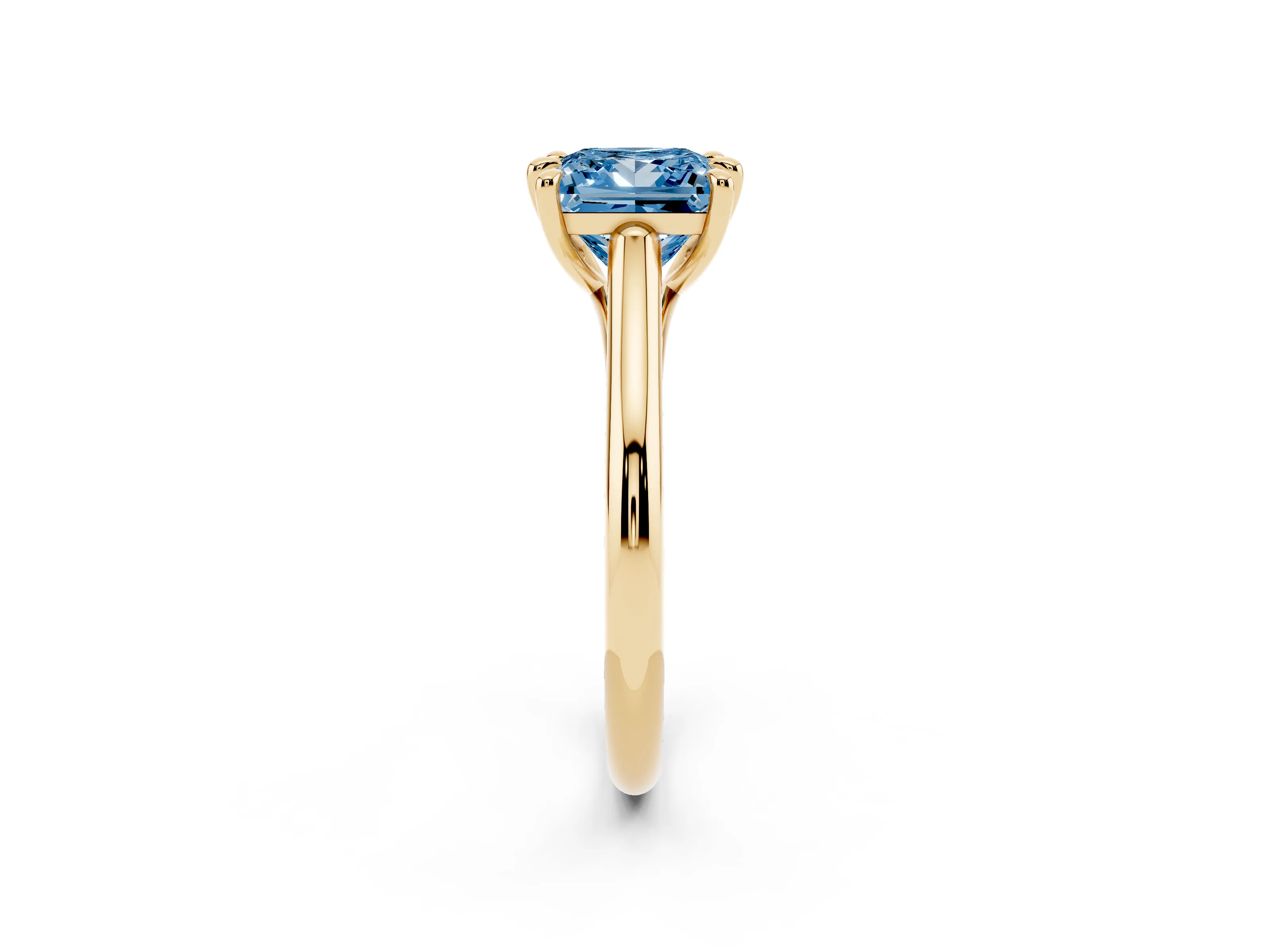 Fancy Blue Princess Cut Diamond Solitaire Engagement Ring Set in Yellow gold with Prong Setting and Plain Classic Band