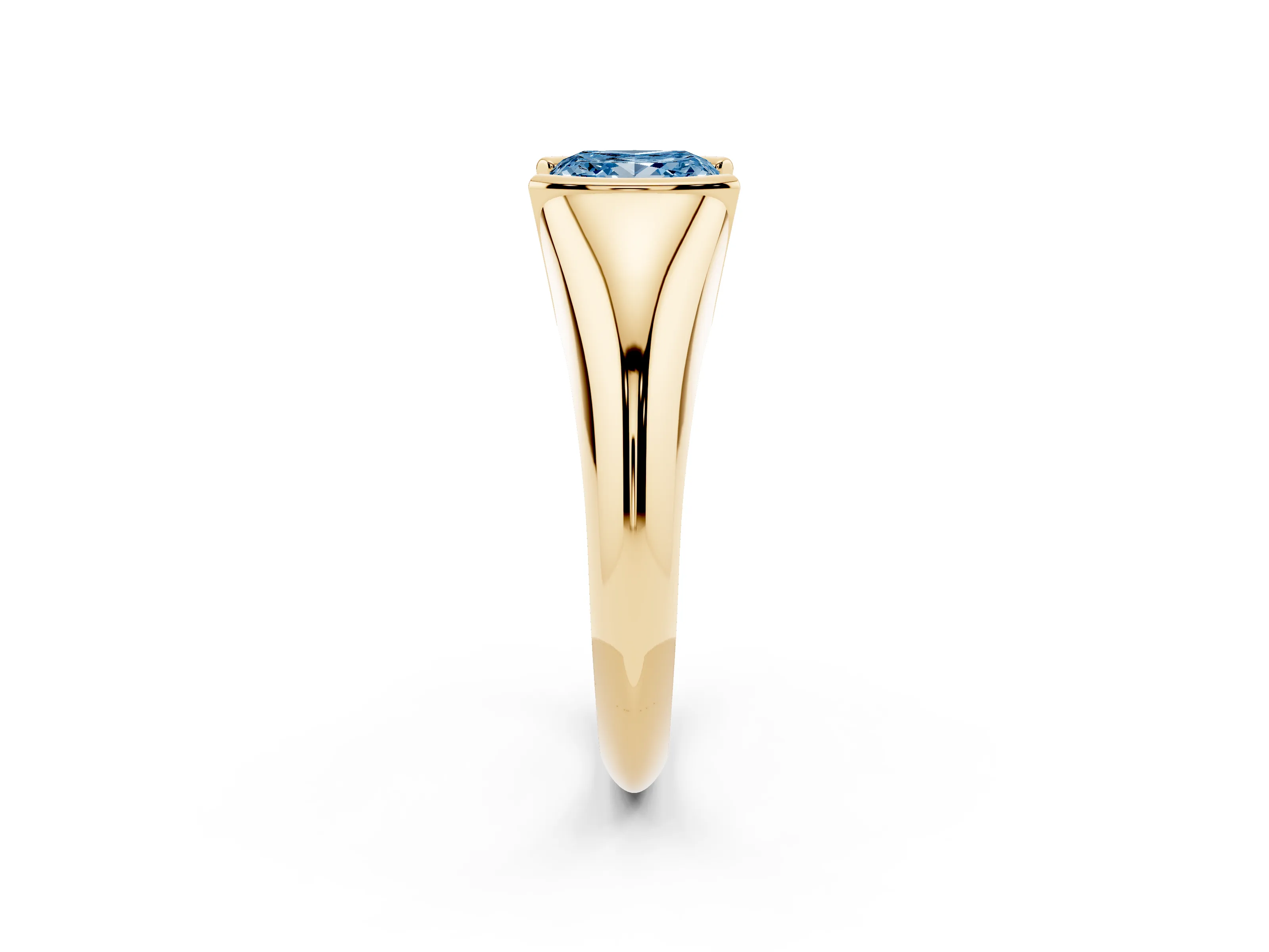 Fancy Blue Princess Cut Diamond Solitaire Tension Set Ring Set in Yellow gold