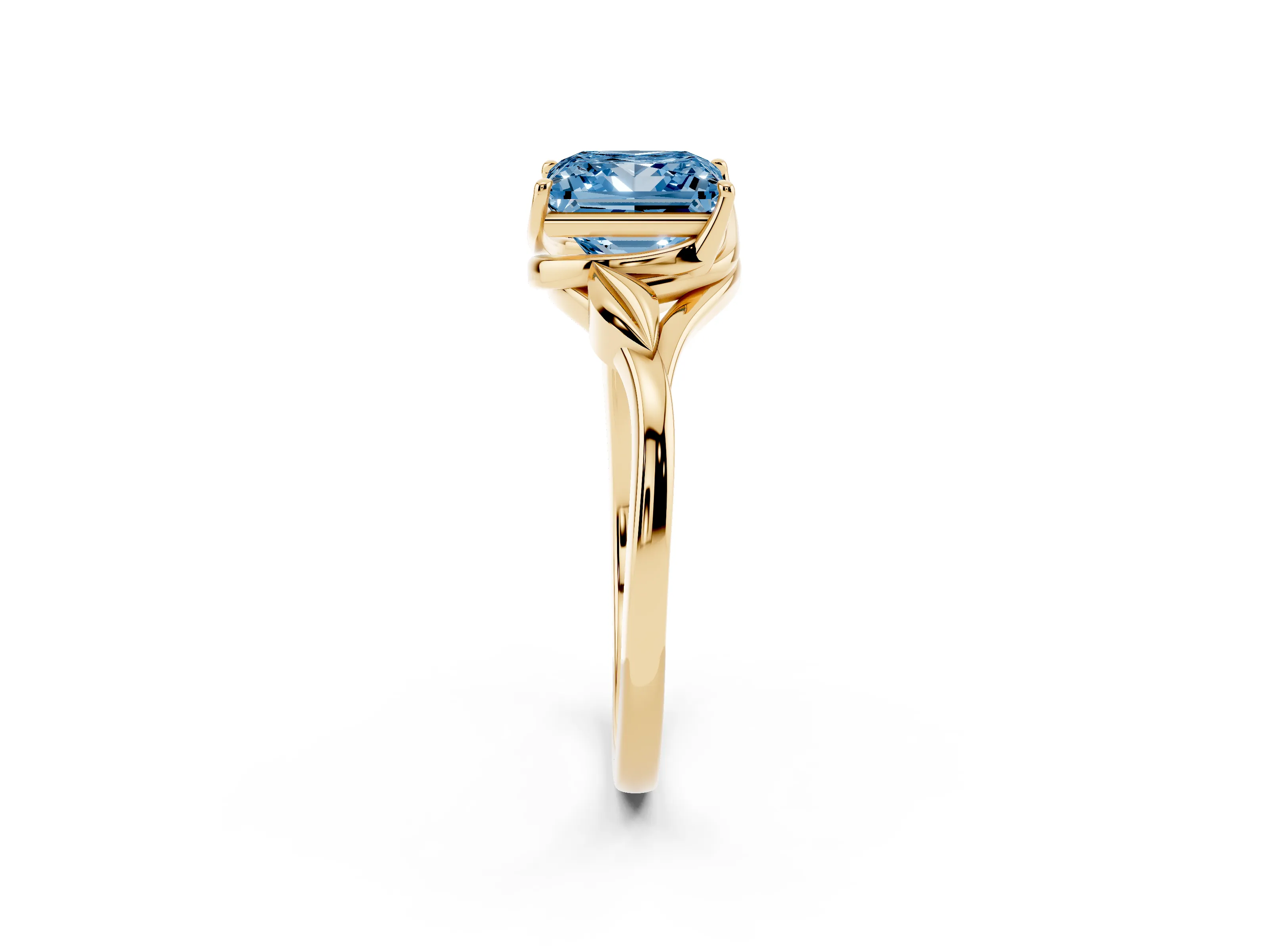 Fancy Blue Princess Cut Diamond Solitaire Ring Set in Yellow gold with Polished Twist Band