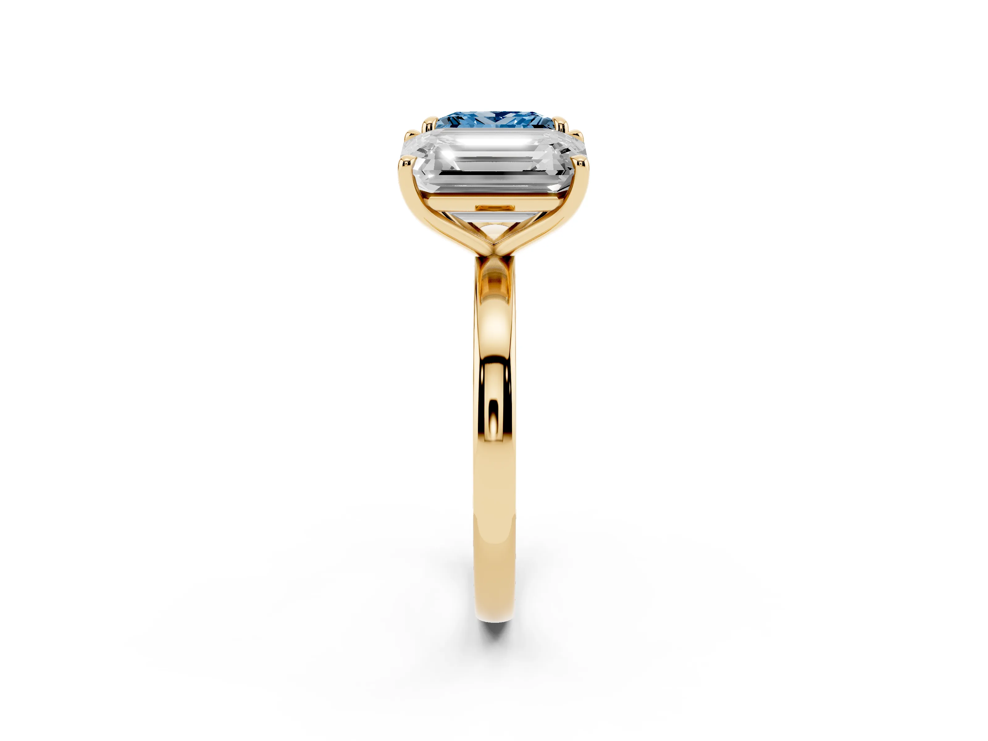 Fancy Blue Princess Cut and Emerald Cut Toi Moi Ring Set in Yellow gold with Prong Setting