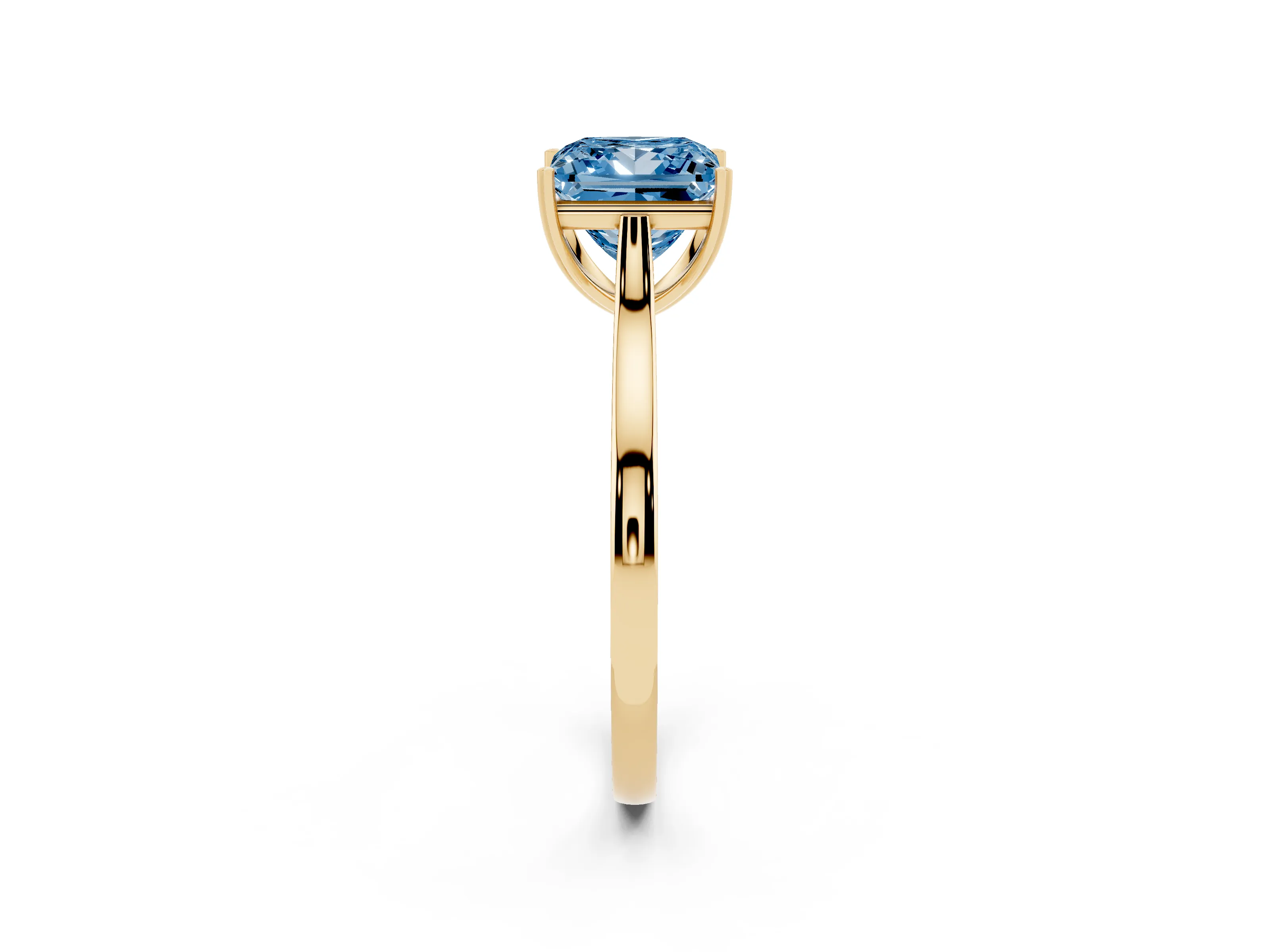 Fancy Blue Princess Cut Diamond Solitaire Heart Prong Engagement Ring Set in Yellow gold with Tapered Band