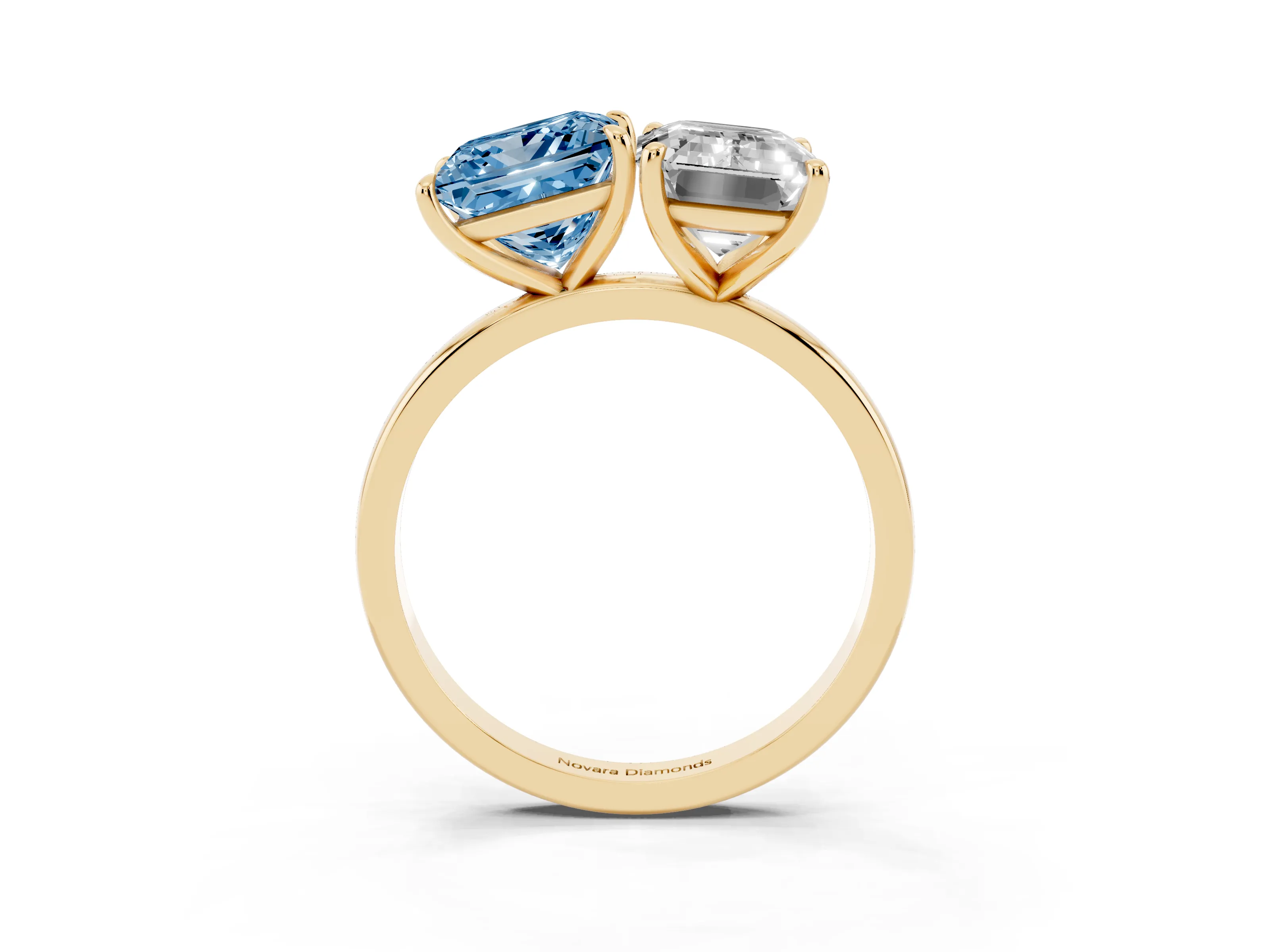 Fancy Blue Princess Cut and Emerald Cut Toi Moi Ring Set in Yellow gold with Prong Setting