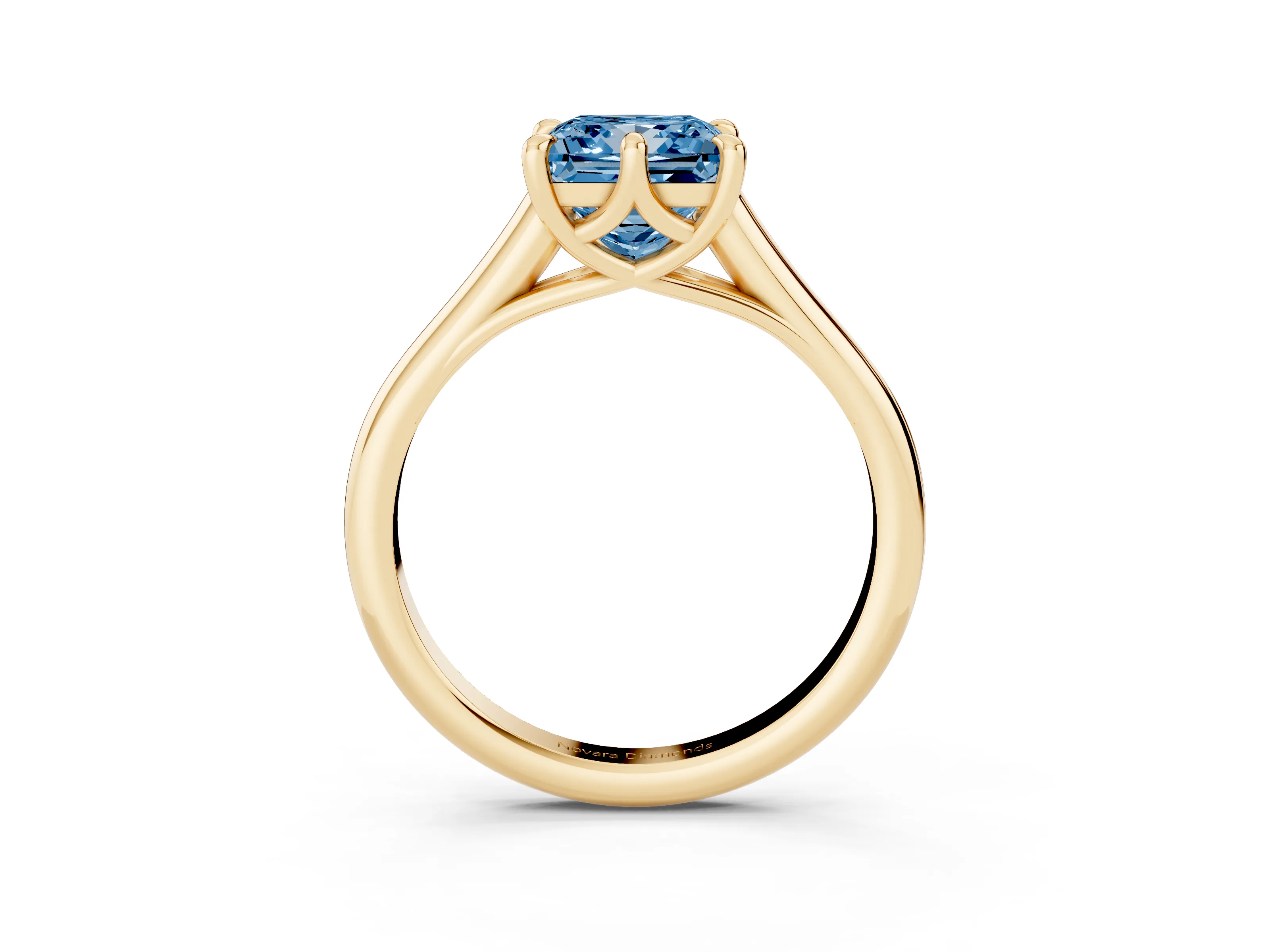 Fancy Blue Princess Cut Diamond Solitaire Engagement Ring Set in Yellow gold with Prong Setting and Plain Classic Band