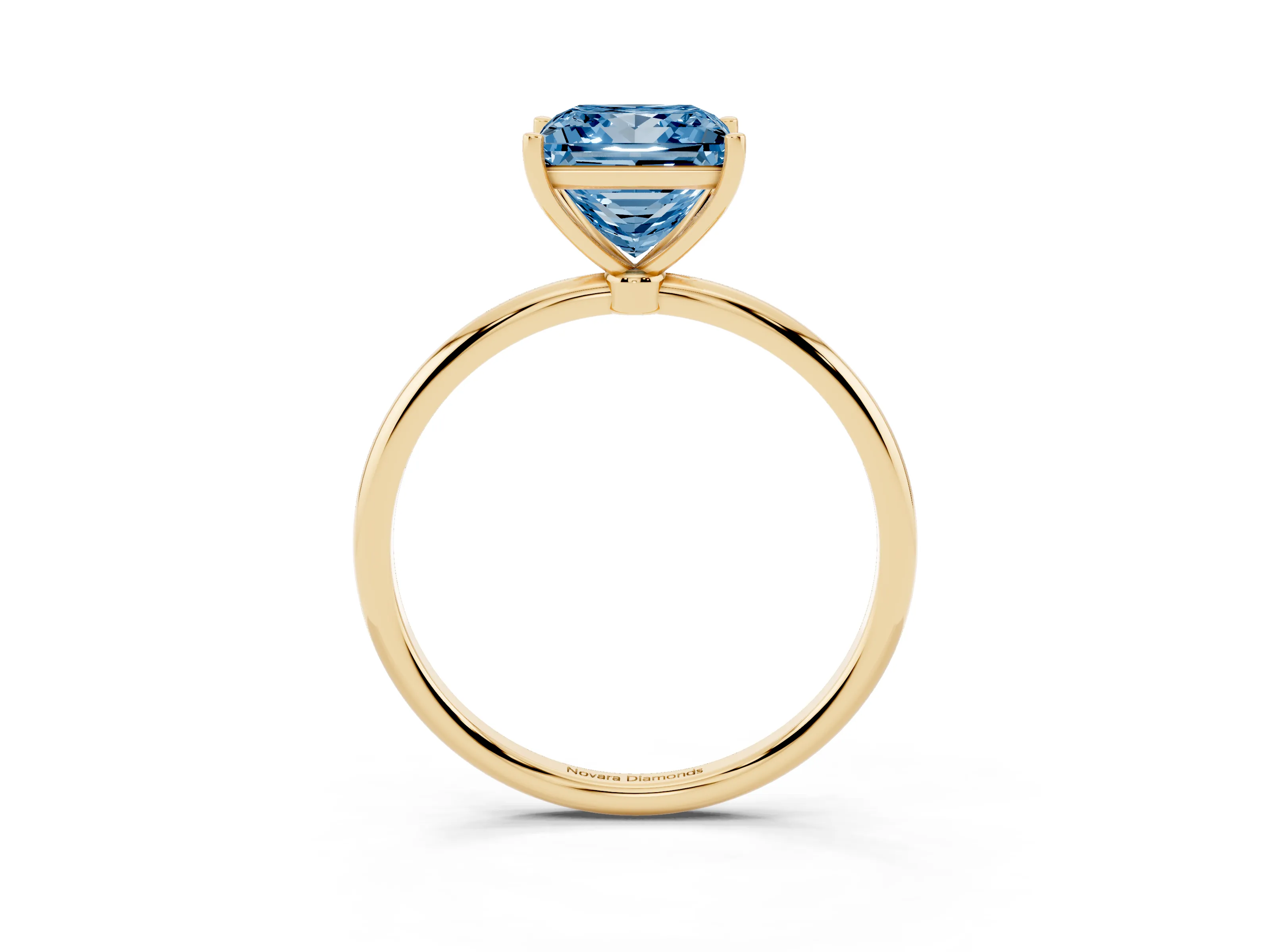 Fancy Blue Princess Cut Diamond Solitaire Engagement Ring Set in Yellow gold with Thin Band and Prong Setting