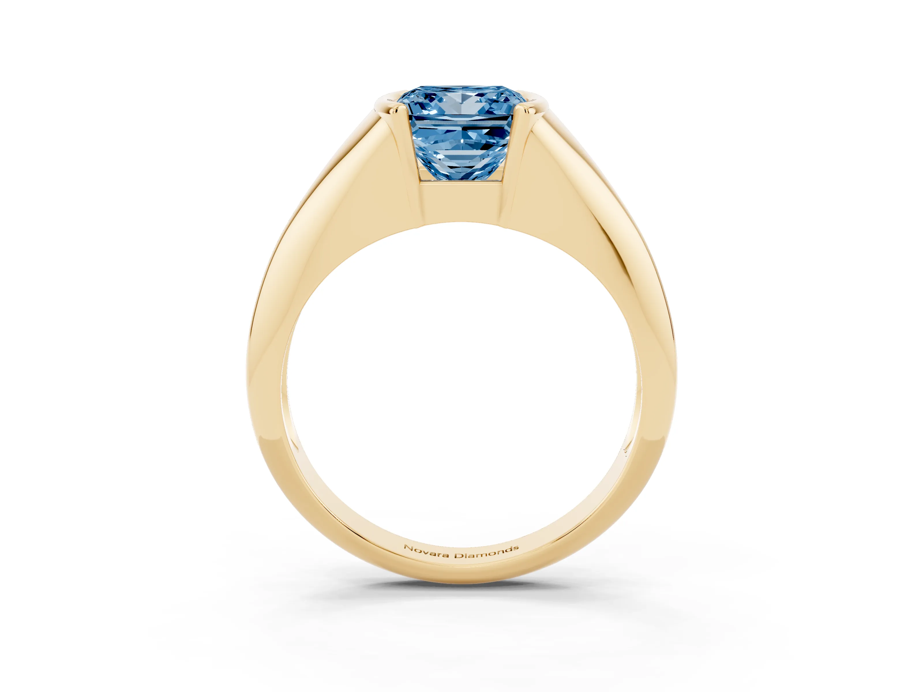 Fancy Blue Princess Cut Diamond Solitaire Tension Set Ring Set in Yellow gold