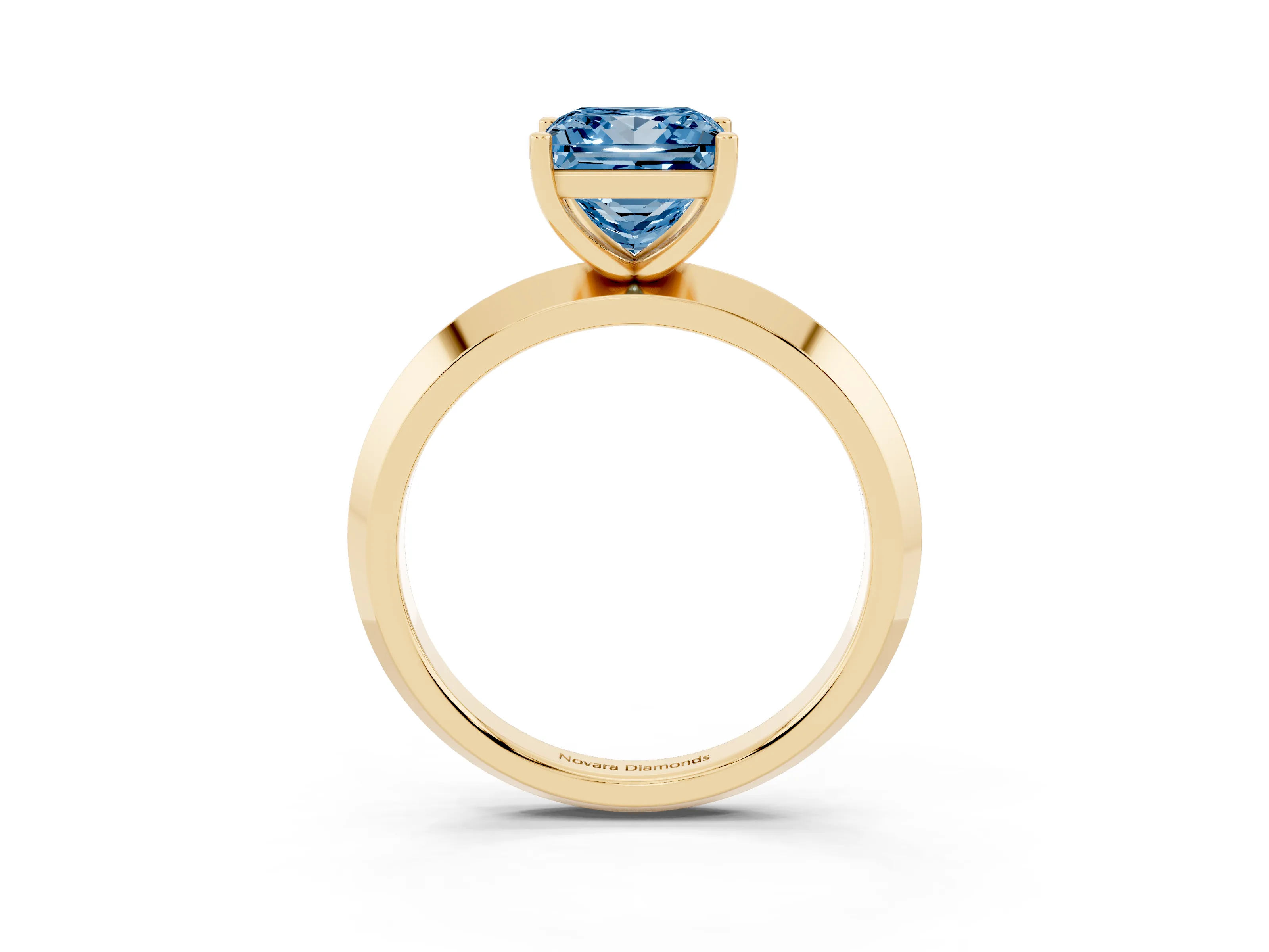 Fancy Blue Princess Cut Diamond Solitaire Engagement Ring Set in Yellow gold with Flat Band and Prong Setting